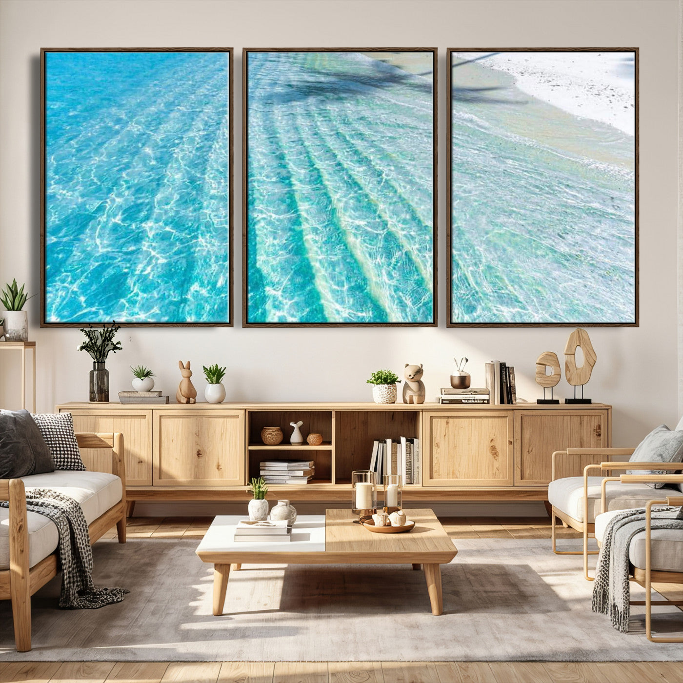 46233906-MGV-CV-36X24 - Serene Clear Blue Ocean Water Canvas Wall Art – Soft White Sand Shore Coastal Print for Home Decor, Relaxation, and Tranquil Vibes