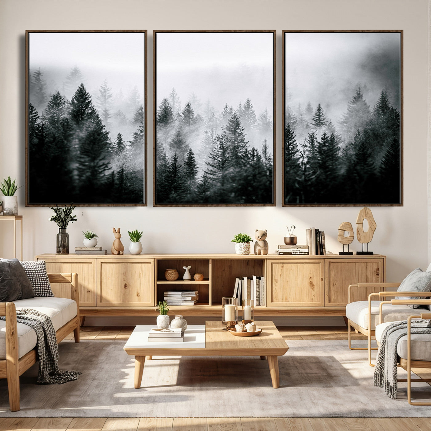 87750525-MGV-CV-36X24 - Foggy Forest Wall Art Canvas Print – Mountain Woodland Landscape Photography for Minimal Nature Home Decor