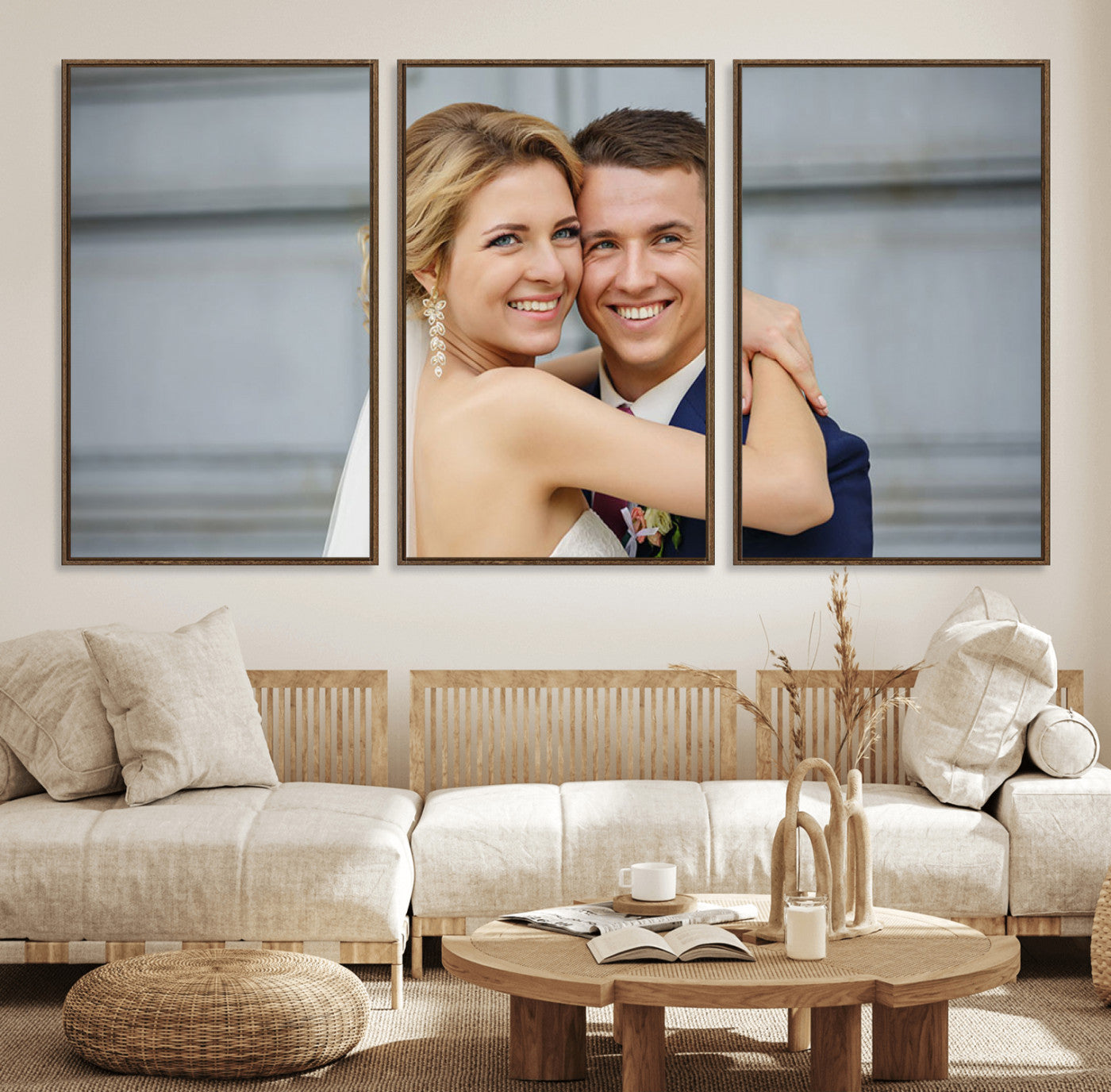 CSTM6030-MGV-FC-60X30-3P_Walnut-Create Your Own Photo Framed Canvas Print - Custom Personalized Wall Art Print for Gift
