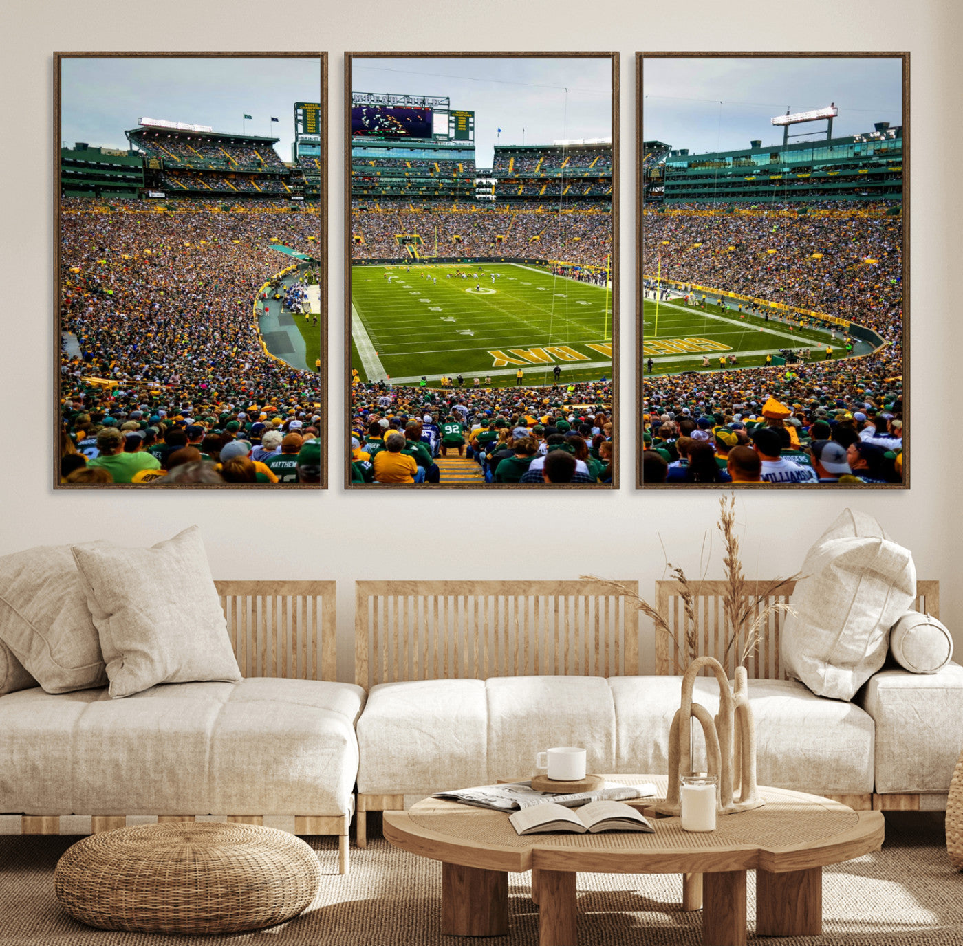 GBP101-MGV-FC-60X30-3P - Green Bay Packers Lambeau Field Stadium Wall Art Canvas Print, Iconic NFL Football Stadium Artwork, Wisconsin Sports Home Decor