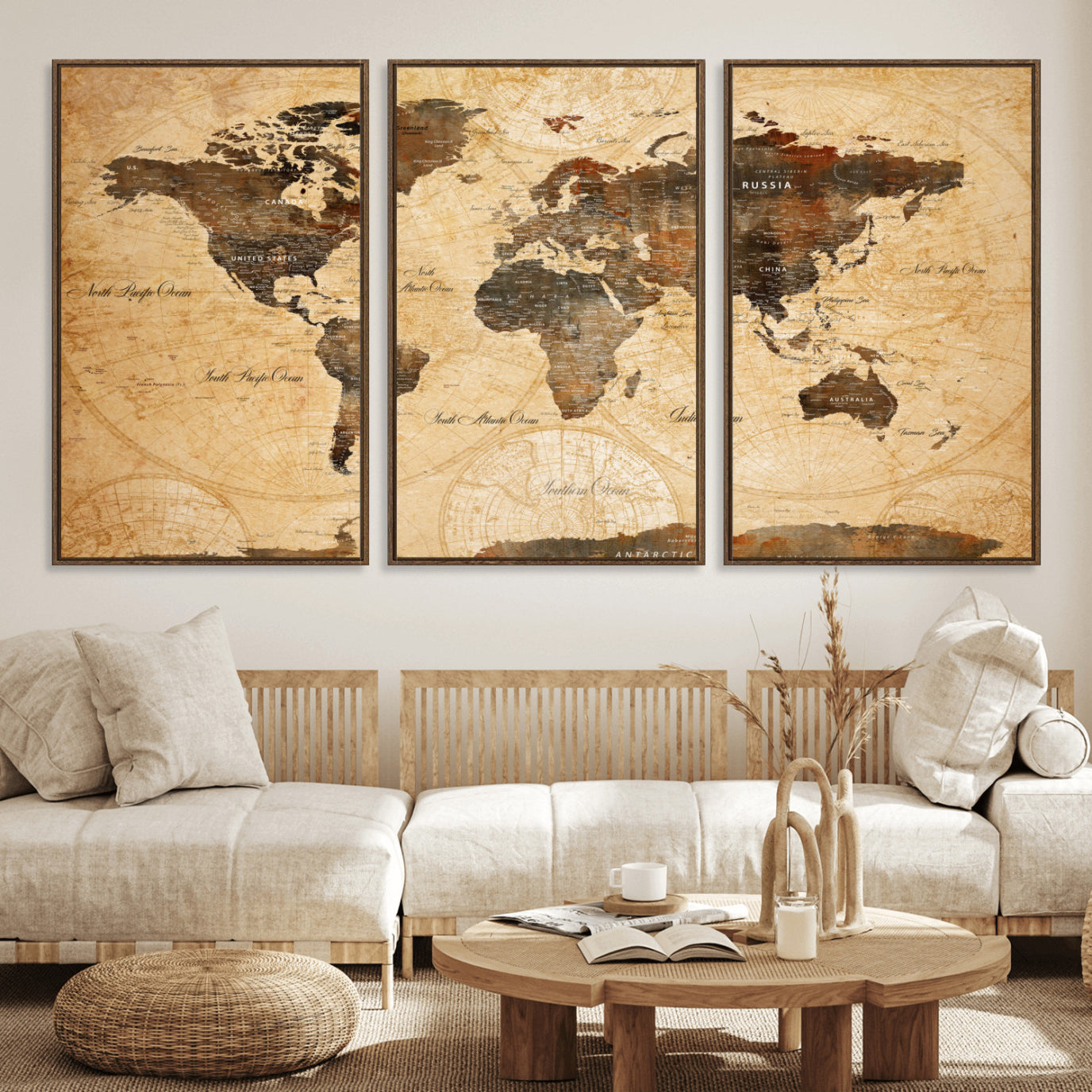 14542905-MGV-FC-60X30-3P - Push Pin World Map Canvas Print – Travel Tracker Wall Art for Couples, Perfect Anniversary Gift for Home or Office Decor