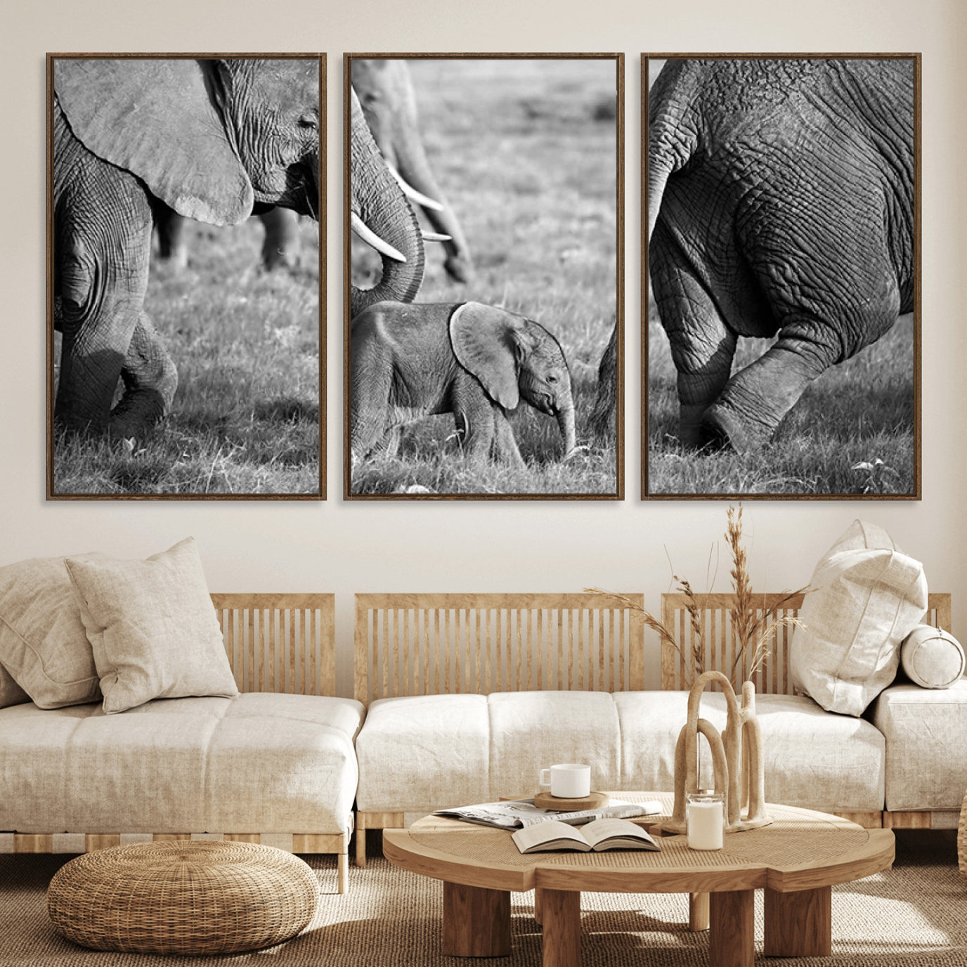 95787-MGV-FC-60X30-3P_Walnut-Wild Elephant Wall Art Canvas Print