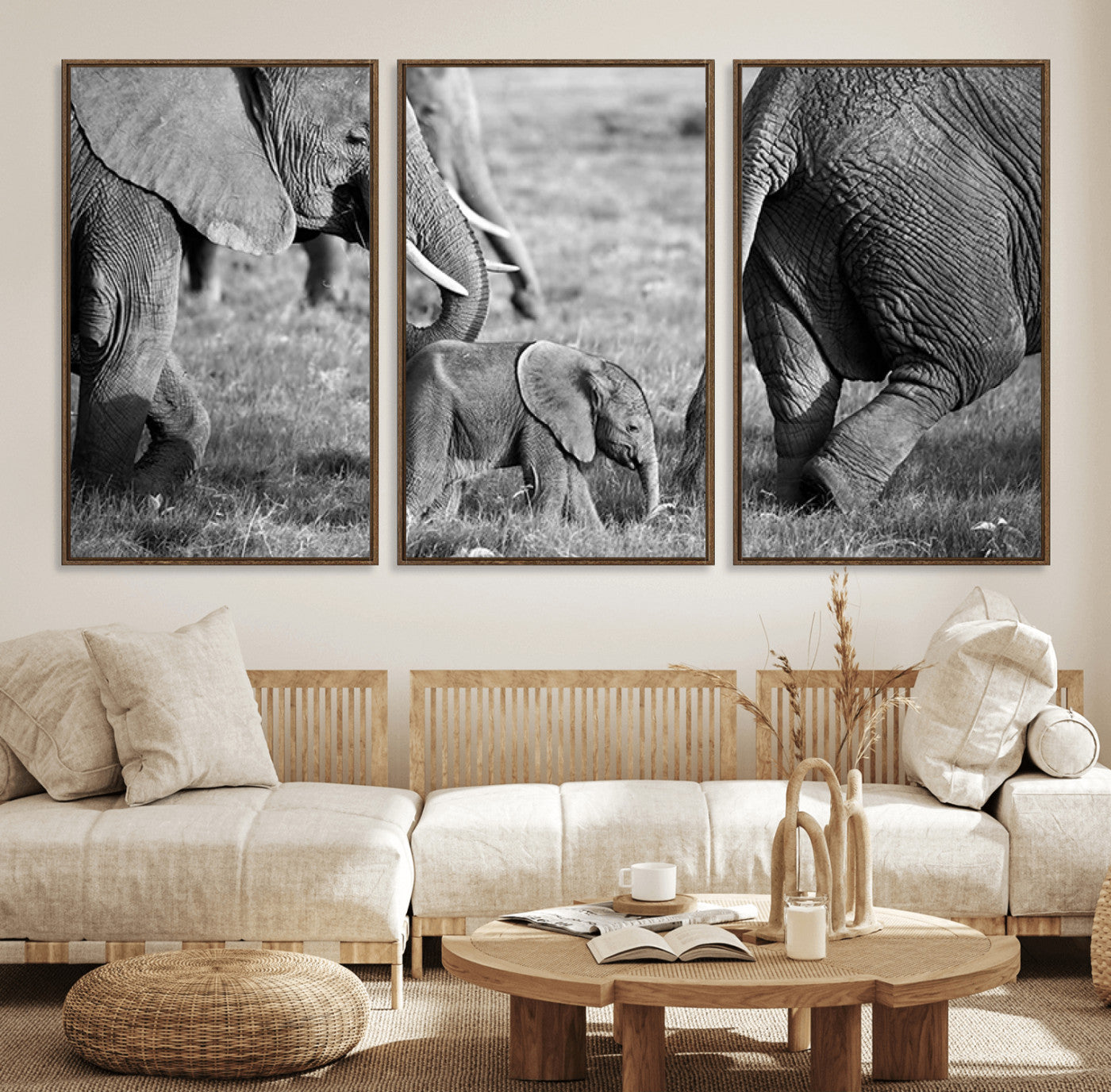 95787-MGV-FC-60X30-3P_Walnut-Wild Elephant Wall Art Canvas Print