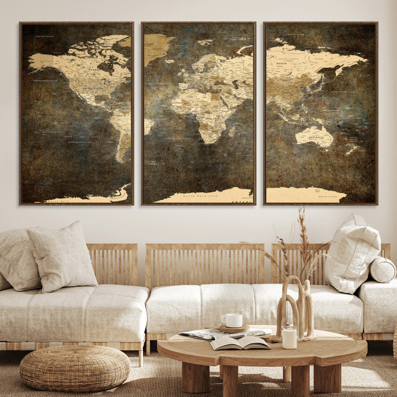 89742472-MGV-CV-36X24 - World Map Wall Art Canvas Print, Modern Decorative Framed Map Artwork Prints for Living Room, Office, Bedroom Wall Decor