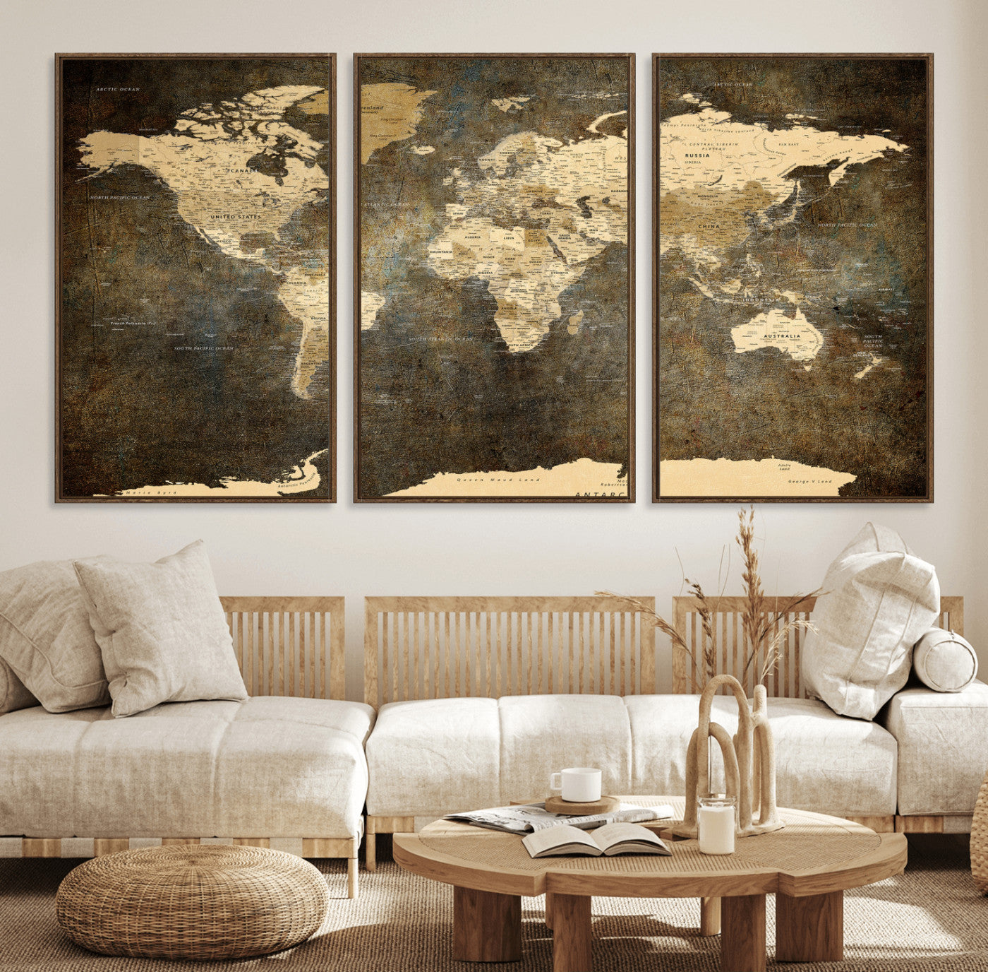 89742472-MGV-CV-36X24 - World Map Wall Art Canvas Print, Modern Decorative Framed Map Artwork Prints for Living Room, Office, Bedroom Wall Decor