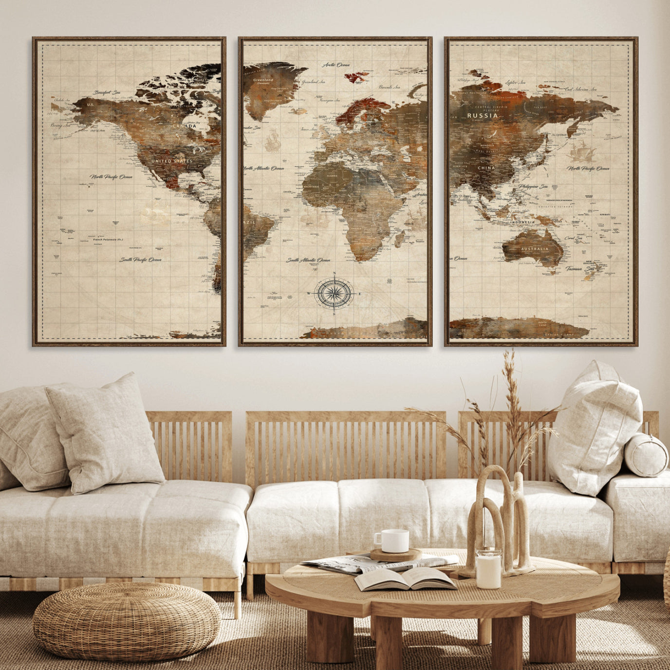 23610090-MGV-CV-36X24 - World Map Wall Art Canvas Print, Modern Decorative Framed Map Artwork Prints for Living Room, Office, Bedroom Wall Decor