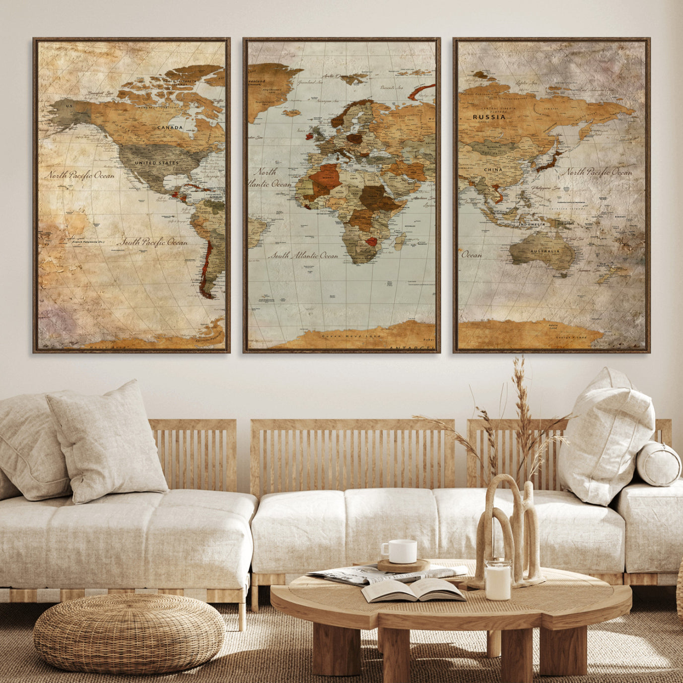 74176056-MGV-CV-36X24 - World Map Wall Art Canvas Print, Modern Decorative Framed Map Artwork Prints for Living Room, Office, Bedroom Wall Decor