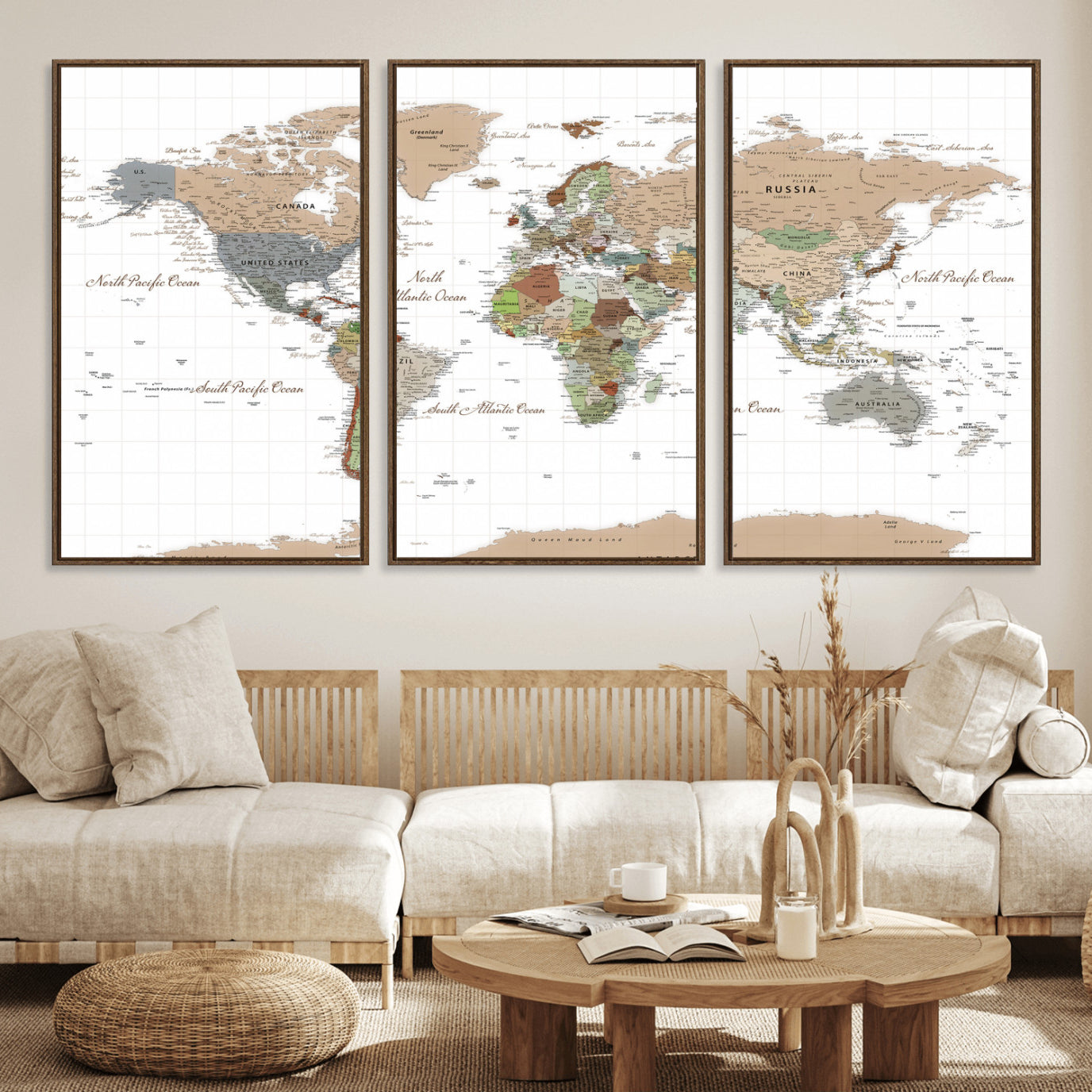 91286788-MGV-CV-36X24 - World Map Wall Art Canvas Print, Modern Decorative Framed Map Artwork Prints for Living Room, Office, Bedroom Wall Decor