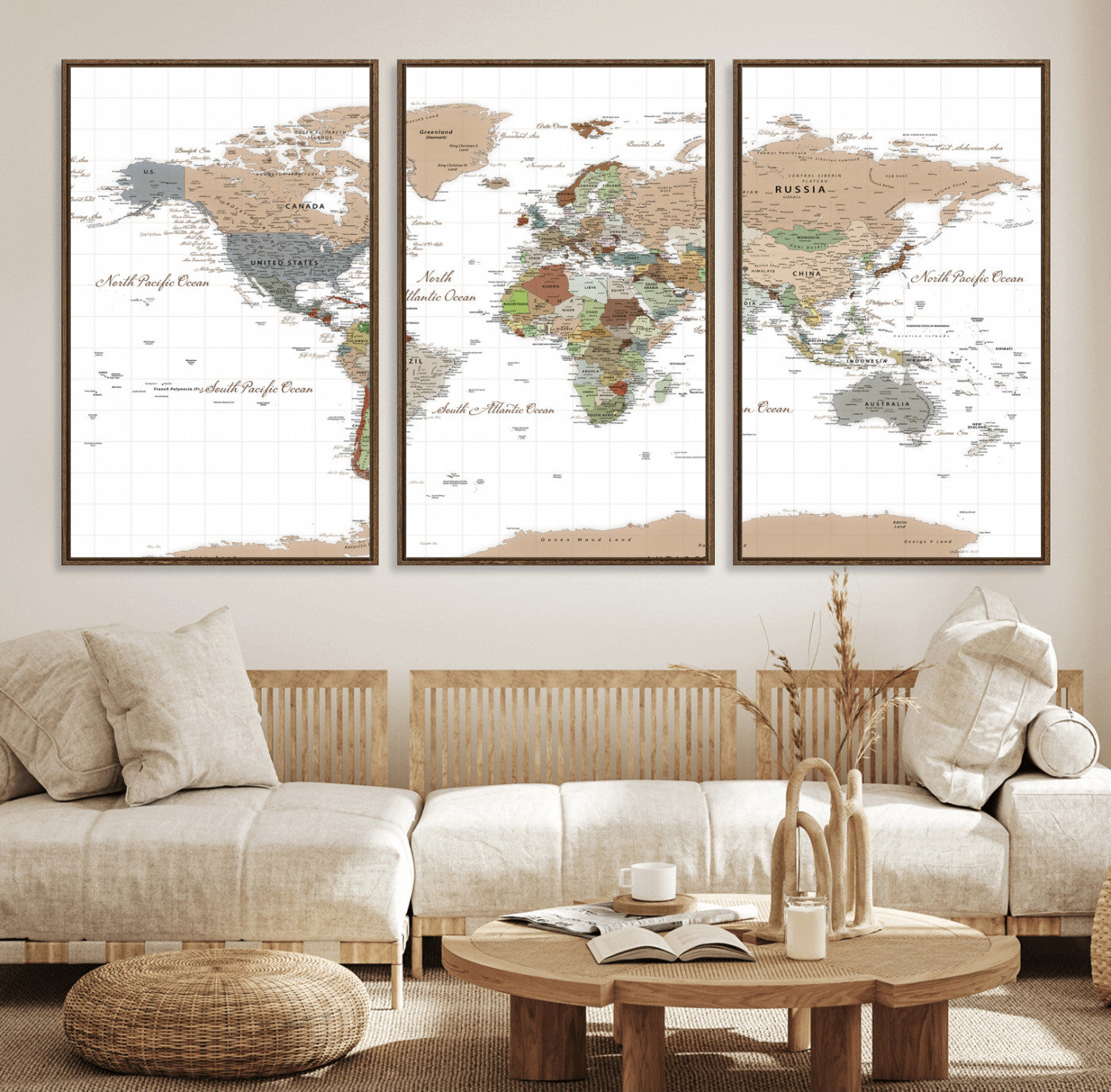 91286788-MGV-CV-36X24 - World Map Wall Art Canvas Print, Modern Decorative Framed Map Artwork Prints for Living Room, Office, Bedroom Wall Decor