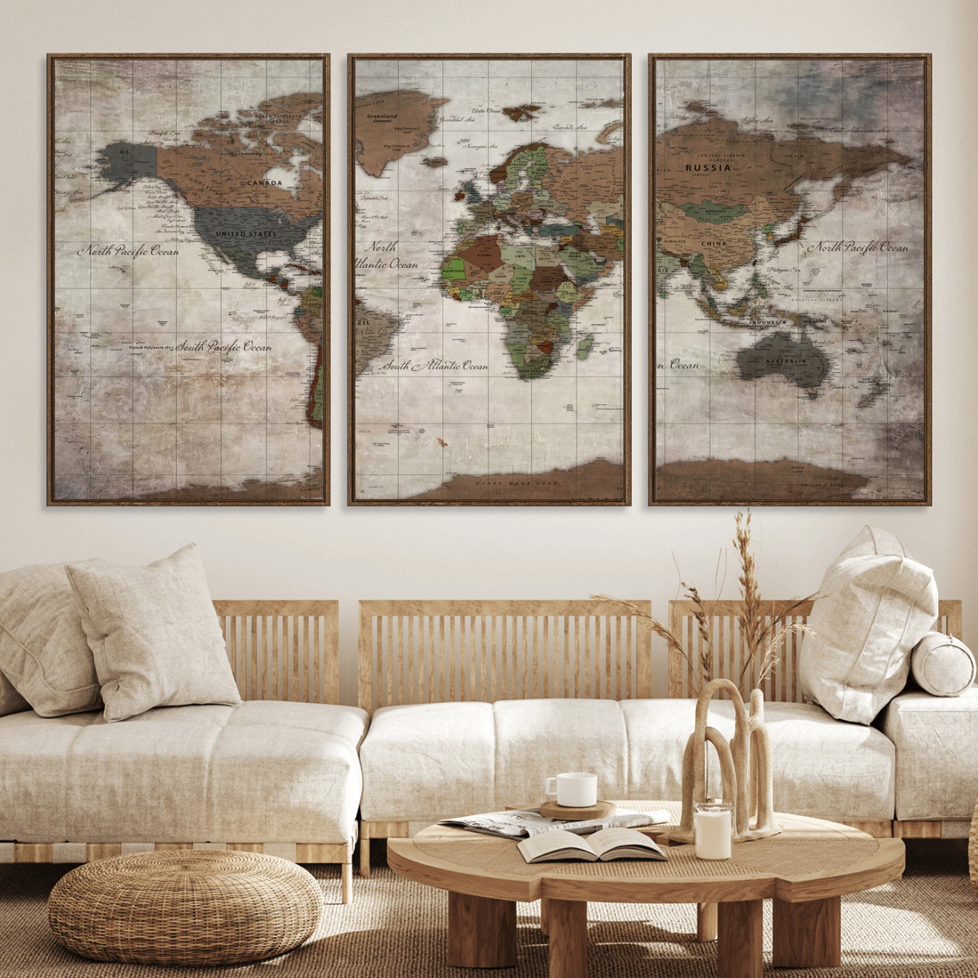 65393892-MGV-CV-36X24 - World Map Wall Art Canvas Print, Modern Decorative Framed Map Artwork Prints for Living Room, Office, Bedroom Wall Decor