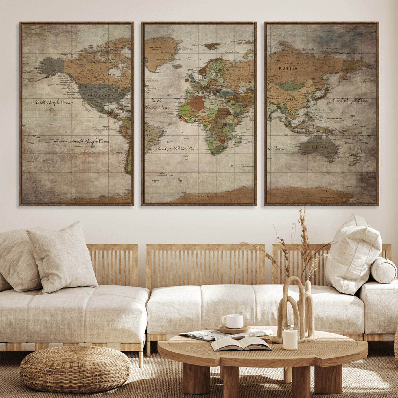 20356264-MGV-CV-36X24 - World Map Wall Art Canvas Print, Modern Decorative Framed Map Artwork Prints for Living Room, Office, Bedroom Wall Decor