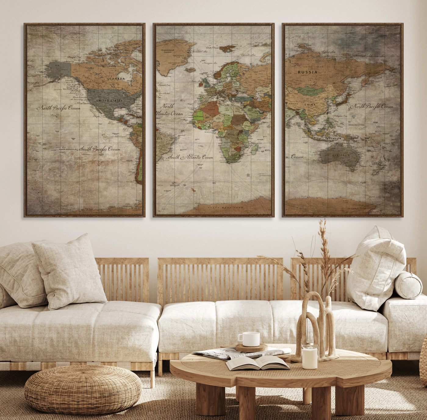 20356264-MGV-CV-36X24 - World Map Wall Art Canvas Print, Modern Decorative Framed Map Artwork Prints for Living Room, Office, Bedroom Wall Decor