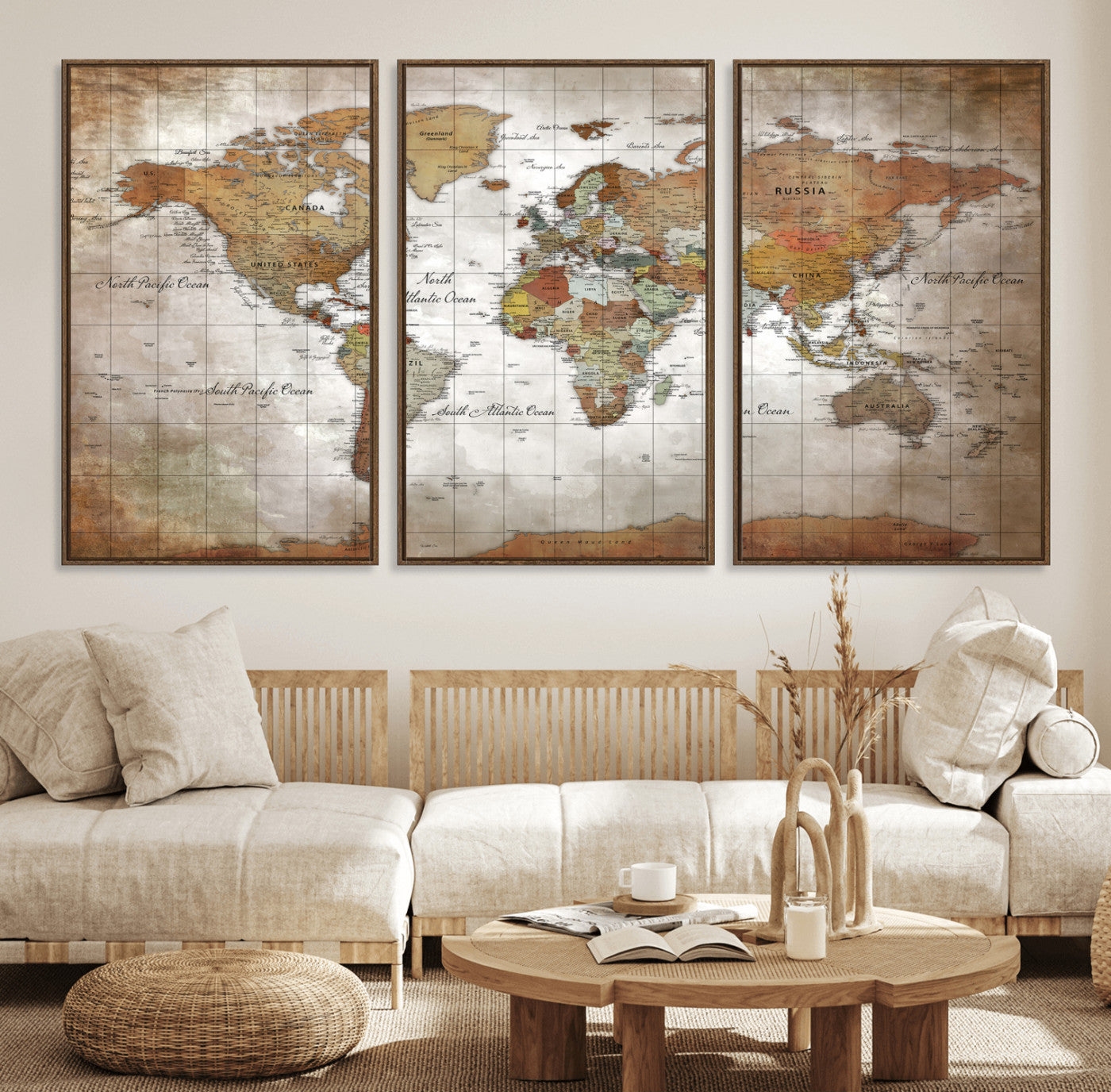 51643807-MGV-CV-36X24 - World Map Wall Art Canvas Print, Modern Decorative Framed Map Artwork Prints for Living Room, Office, Bedroom Wall Decor