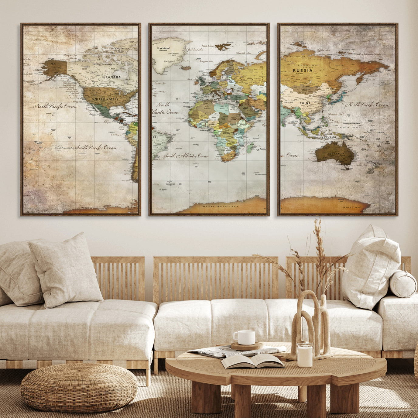86108417-MGV-CV-36X24 - World Map Wall Art Canvas Print, Modern Decorative Framed Map Artwork Prints for Living Room, Office, Bedroom Wall Decor