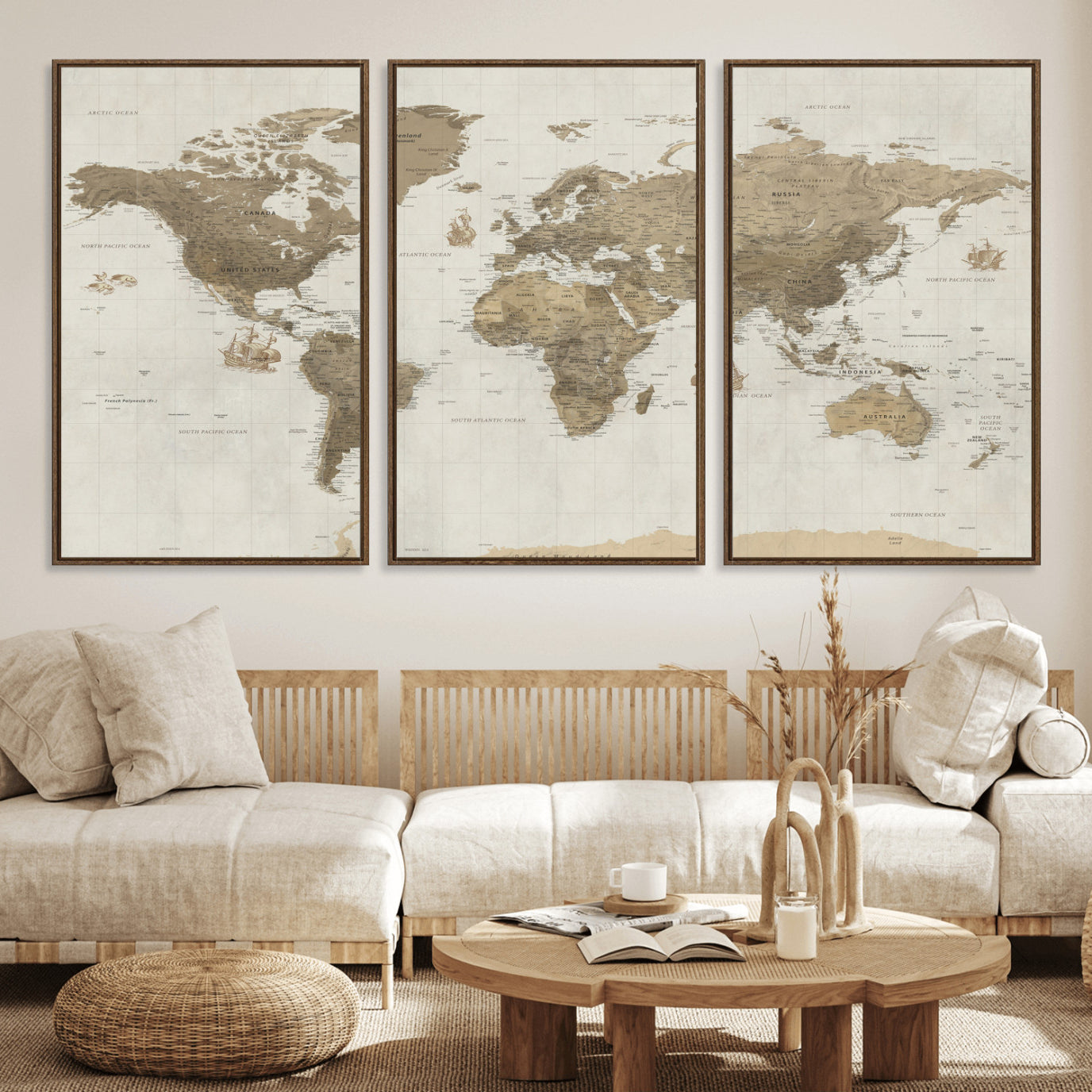 28283260-MGV-CV-36X24 - World Map Wall Art Canvas Print, Modern Decorative Framed Map Artwork Prints for Living Room, Office, Bedroom Wall Decor