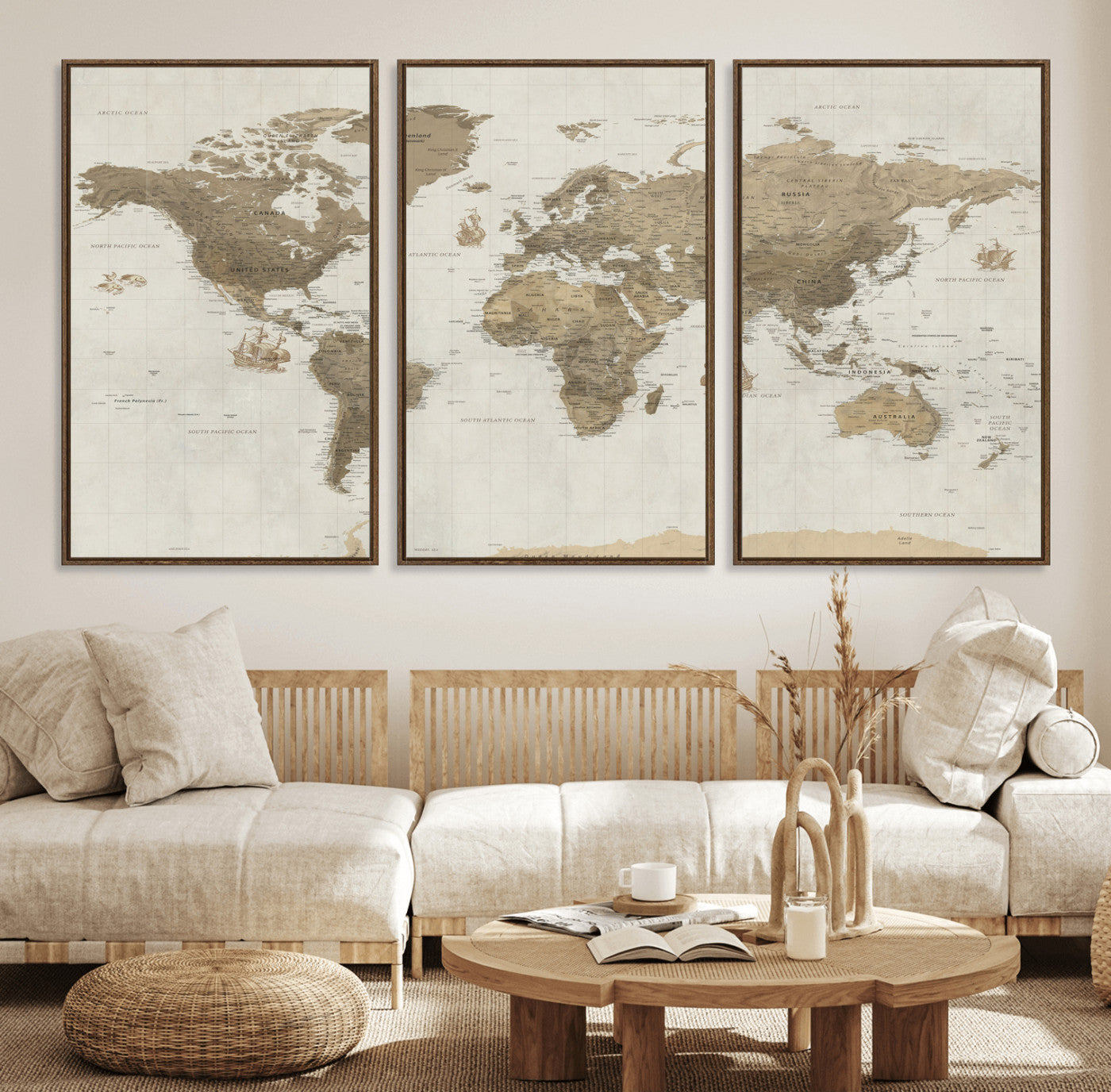 28283260-MGV-CV-36X24 - World Map Wall Art Canvas Print, Modern Decorative Framed Map Artwork Prints for Living Room, Office, Bedroom Wall Decor