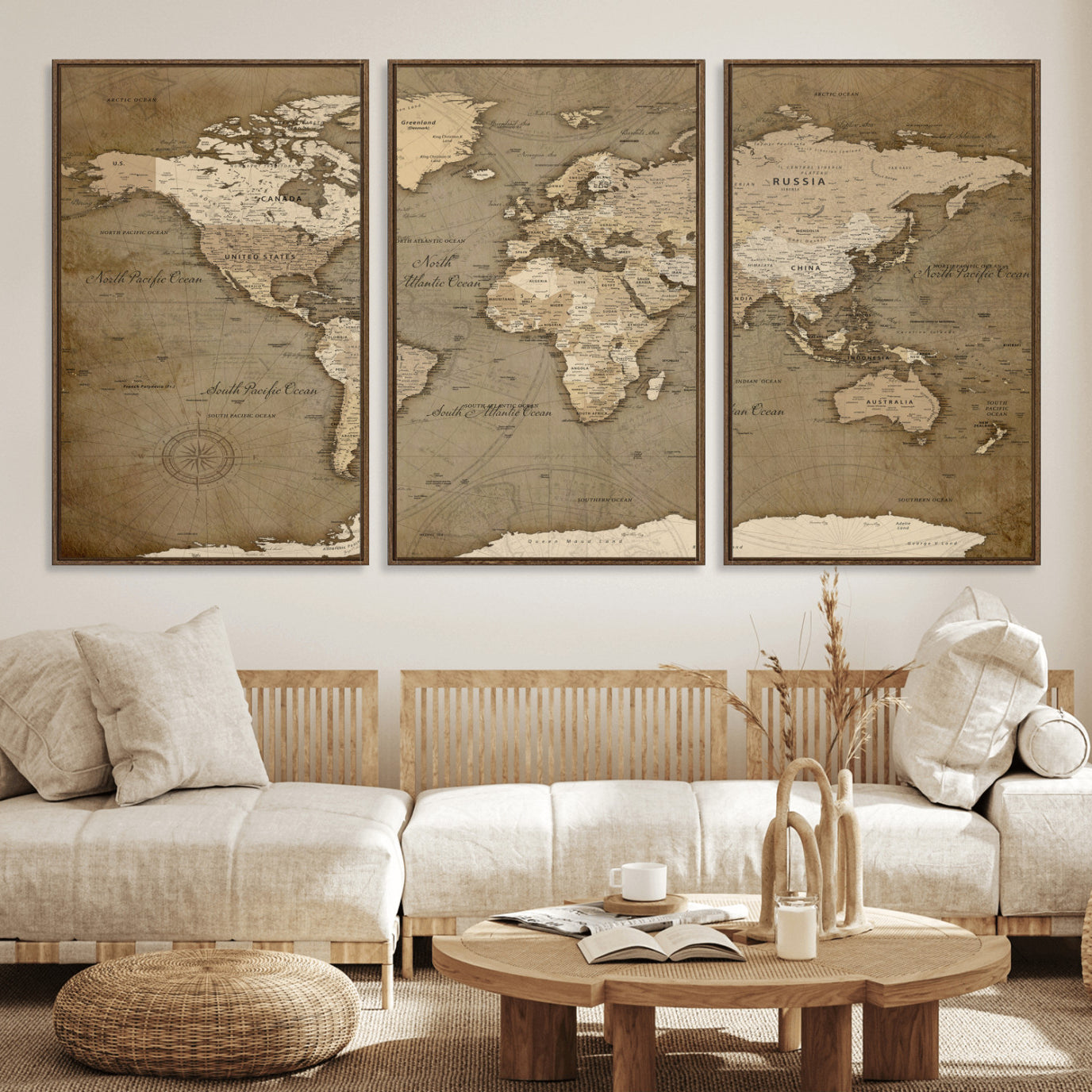 82314635-MGV-CV-36X24 - World Map Wall Art Canvas Print, Modern Decorative Framed Map Artwork Prints for Living Room, Office, Bedroom Wall Decor