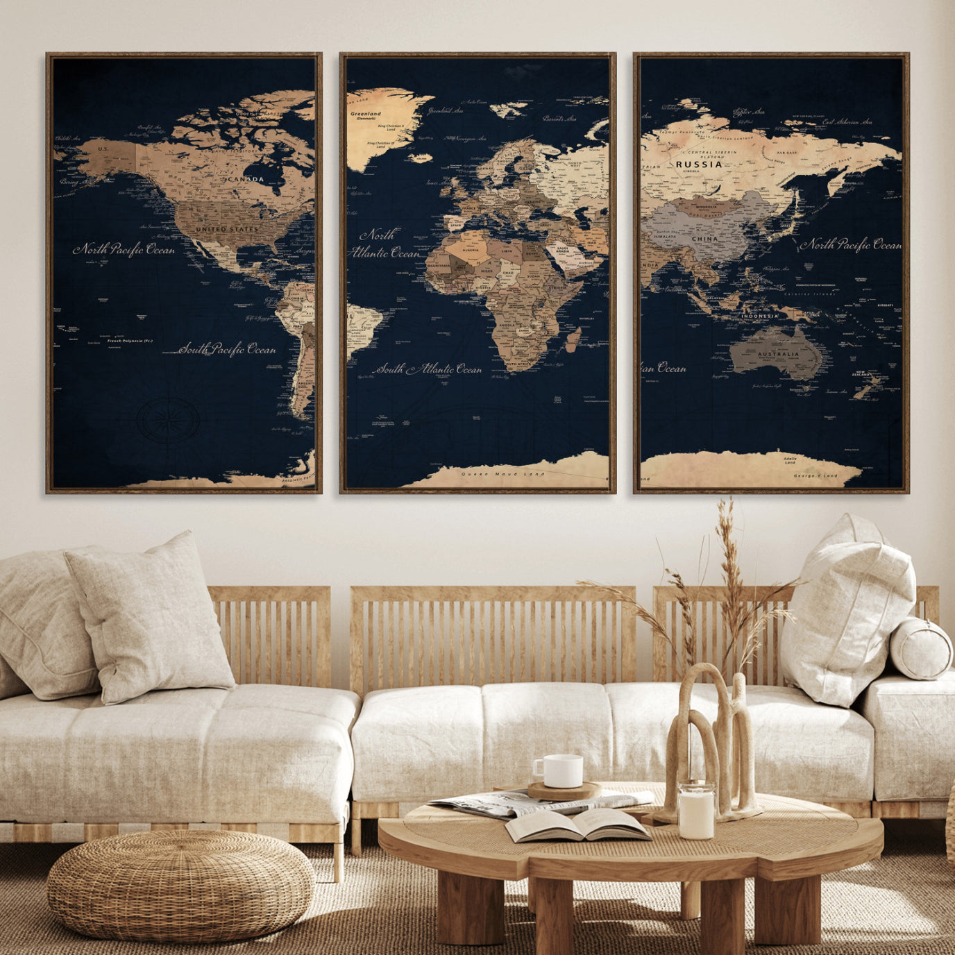 53971530-MGV-CV-36X24 - World Map Wall Art Canvas Print, Modern Decorative Framed Map Artwork Prints for Living Room, Office, Bedroom Wall Decor
