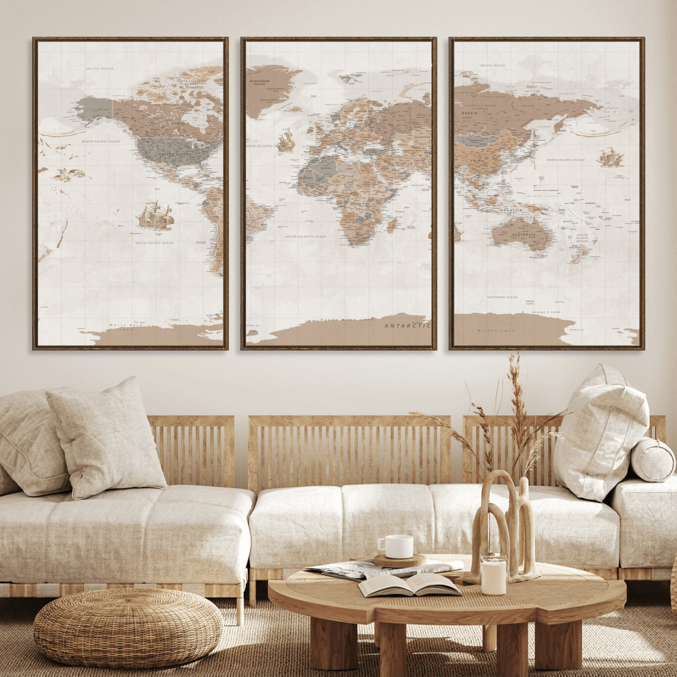85057279-MGV-CV-36X24 - World Map Wall Art Canvas Print, Modern Decorative Framed Map Artwork Prints for Living Room, Office, Bedroom Wall Decor