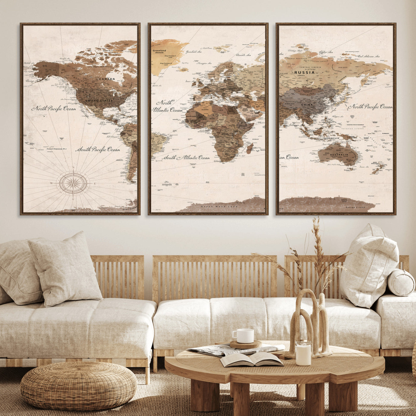 69860078-MGV-CV-36X24 - World Map Wall Art Canvas Print, Modern Decorative Framed Map Artwork Prints for Living Room, Office, Bedroom Wall Decor