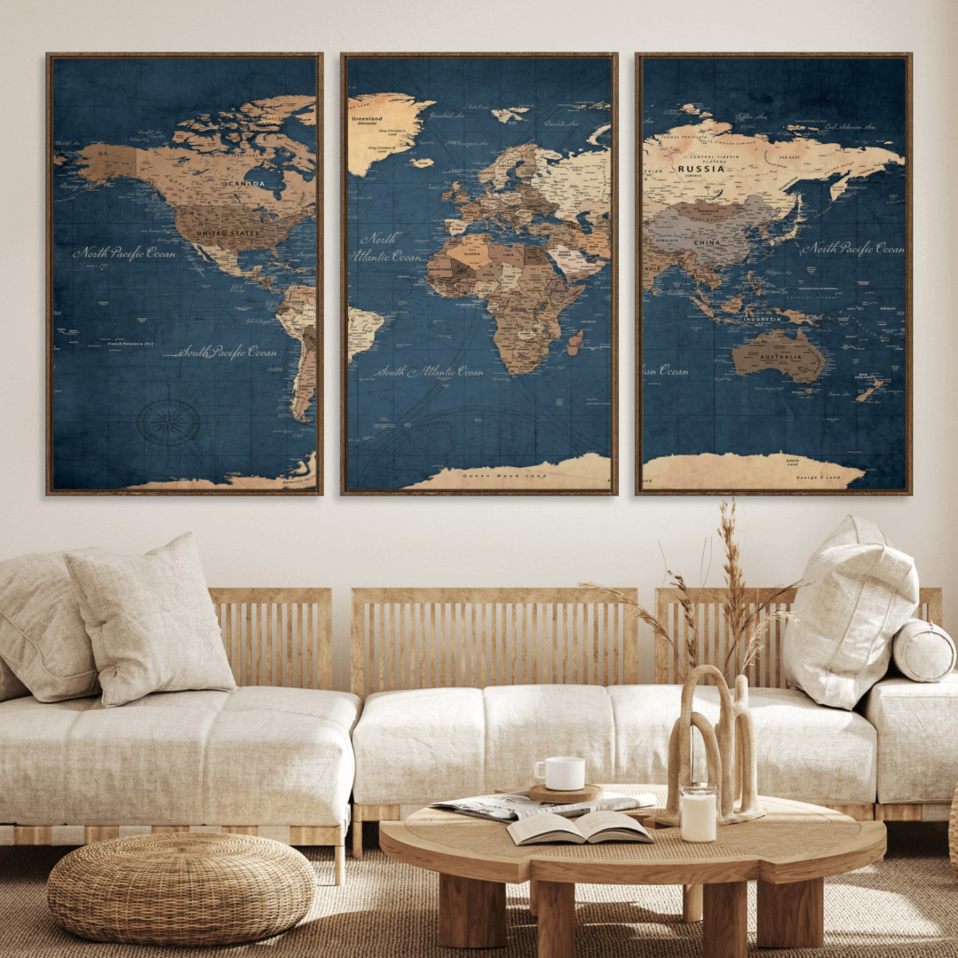 69886352-MGV-CV-36X24 - World Map Wall Art Canvas Print, Modern Decorative Framed Map Artwork Prints for Living Room, Office, Bedroom Wall Decor