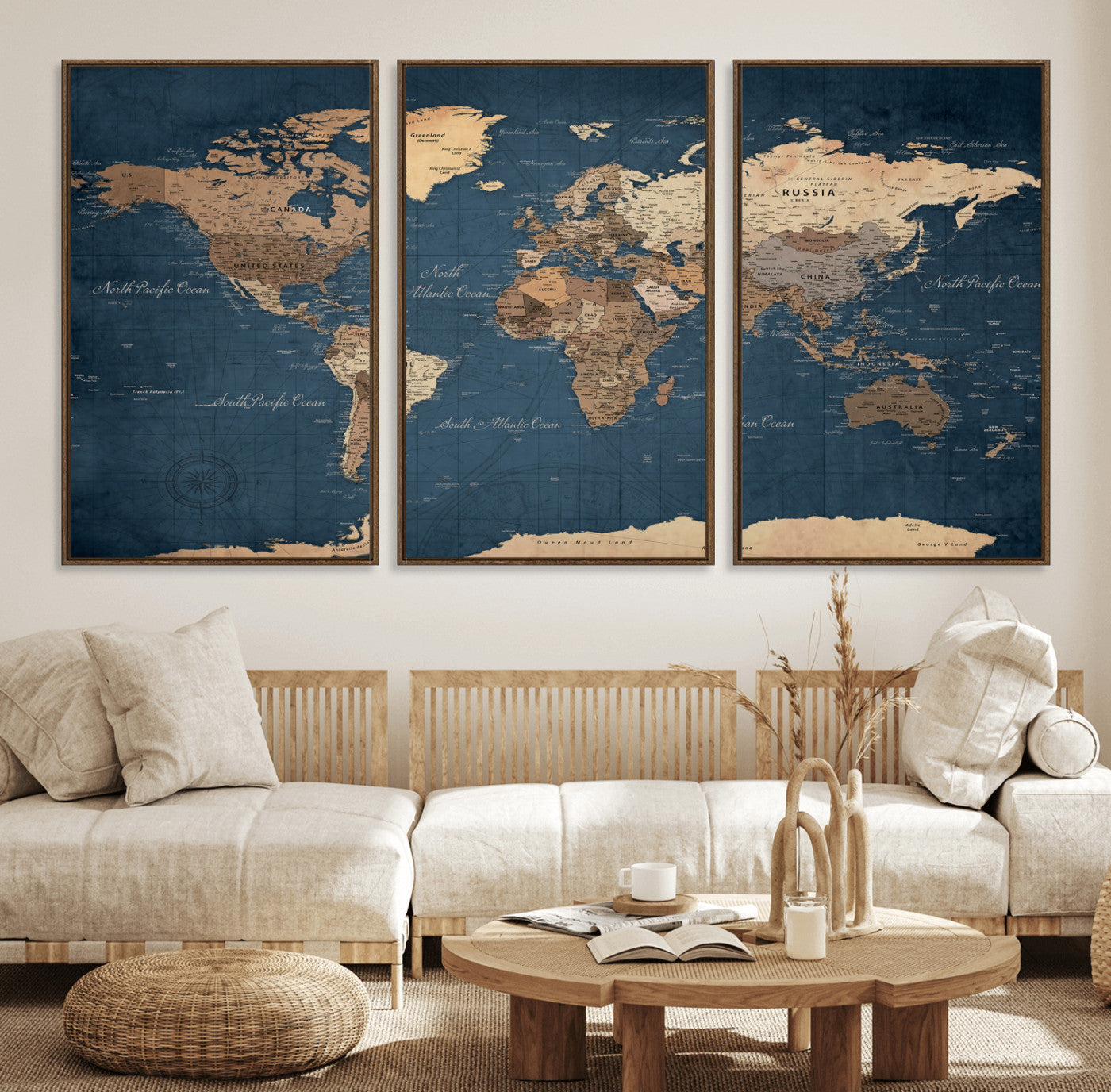 69886352-MGV-CV-36X24 - World Map Wall Art Canvas Print, Modern Decorative Framed Map Artwork Prints for Living Room, Office, Bedroom Wall Decor