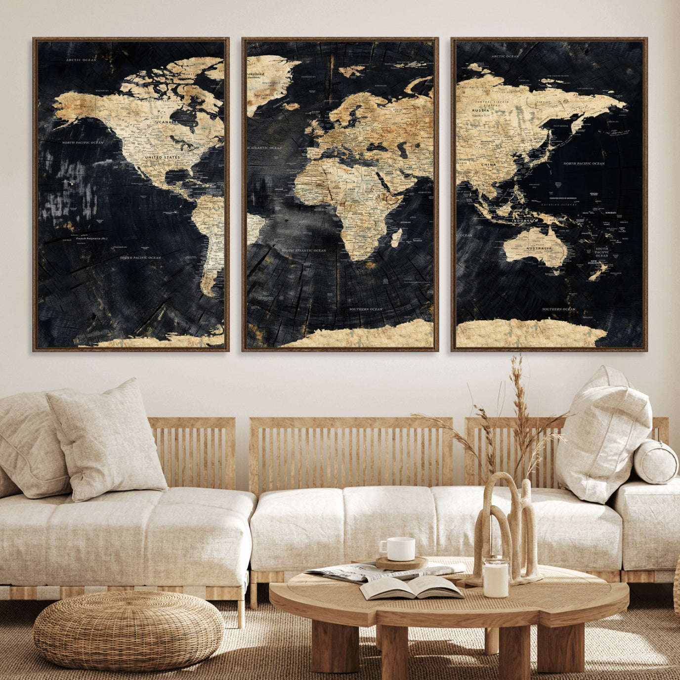 45535041-MGV-CV-36X24 - World Map Wall Art Canvas Print, Modern Decorative Framed Map Artwork Prints for Living Room, Office, Bedroom Wall Decor
