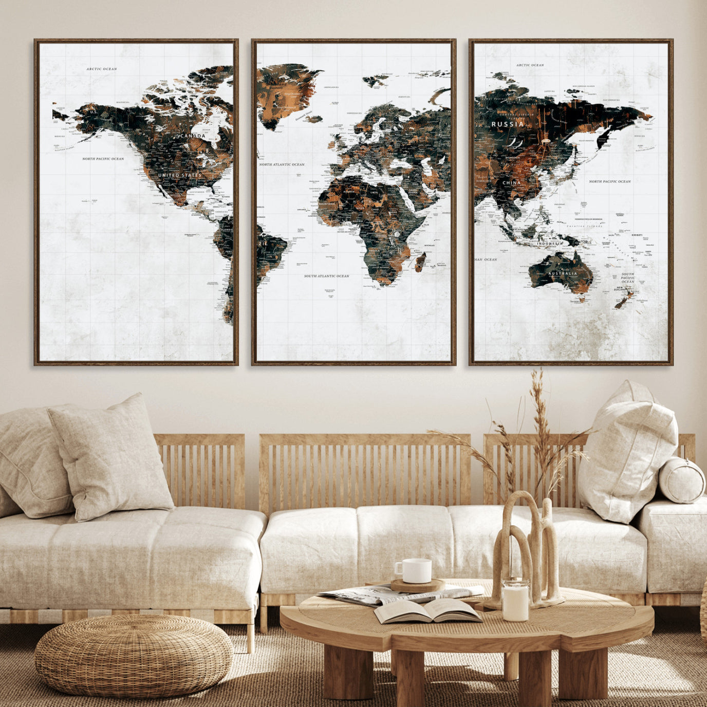 60008766-MGV-CV-36X24 - World Map Wall Art Canvas Print, Modern Decorative Framed Map Artwork Prints for Living Room, Office, Bedroom Wall Decor