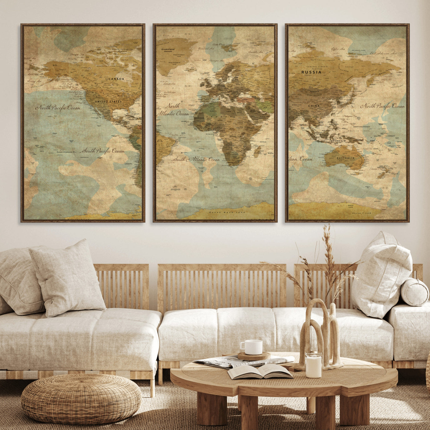 89356927-MGV-CV-36X24 - World Map Wall Art Canvas Print, Modern Decorative Framed Map Artwork Prints for Living Room, Office, Bedroom Wall Decor