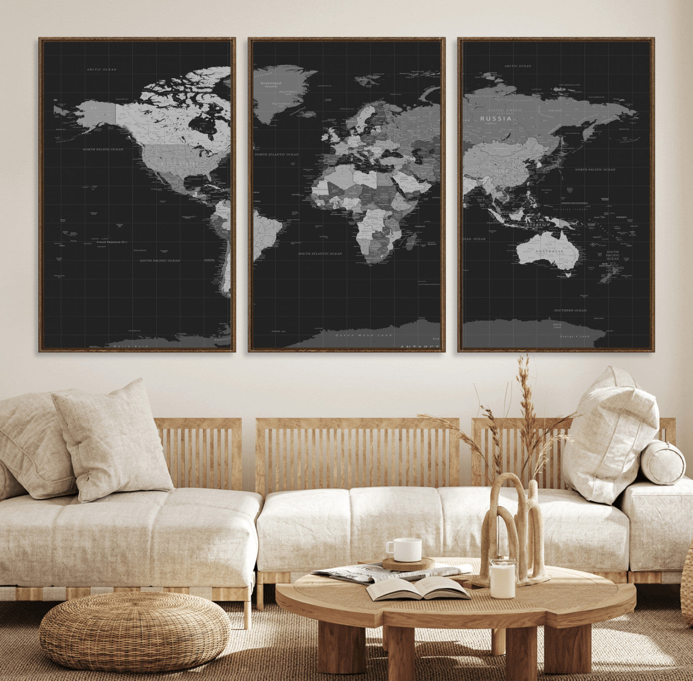 46160121-MGV-CV-36X24 - World Map Wall Art Canvas Print, Modern Decorative Framed Map Artwork Prints for Living Room, Office, Bedroom Wall Decor