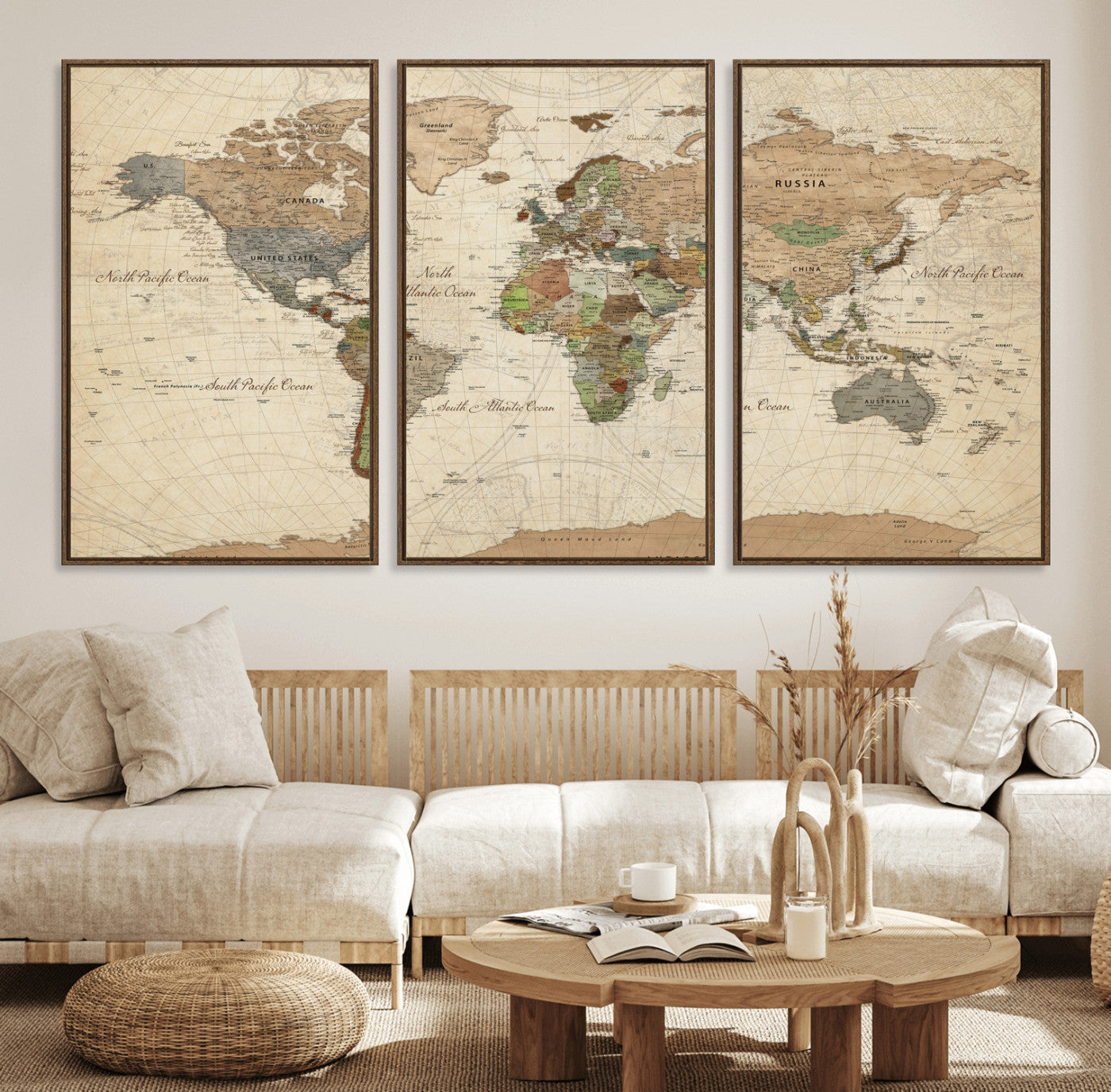 36735609-MGV-CV-36X24 - World Map Wall Art Canvas Print, Modern Decorative Framed Map Artwork Prints for Living Room, Office, Bedroom Wall Decor