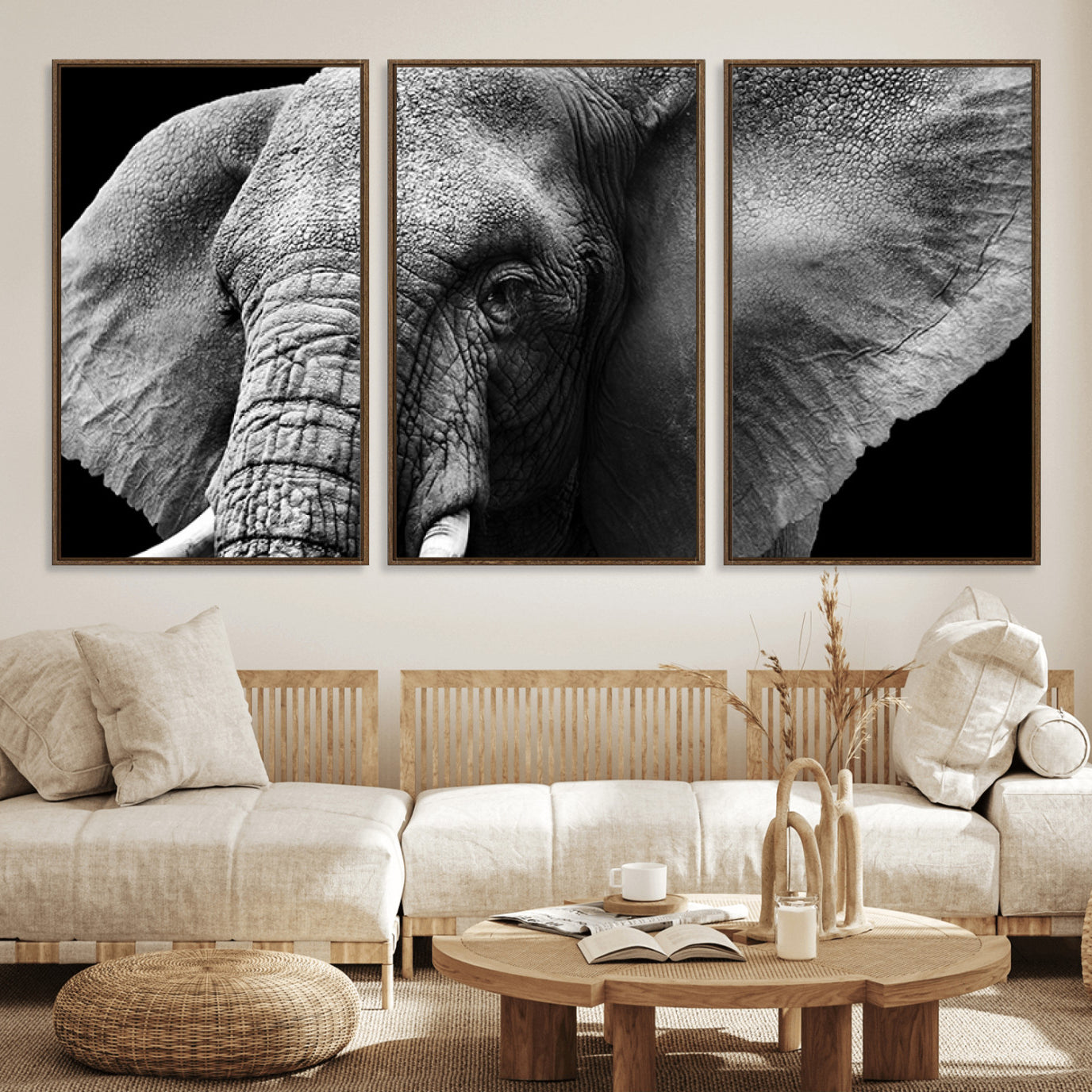 27820-MGV-FC-60X30-3P_Walnut-Big Elephant Close Up Wall Art Canvas Print
