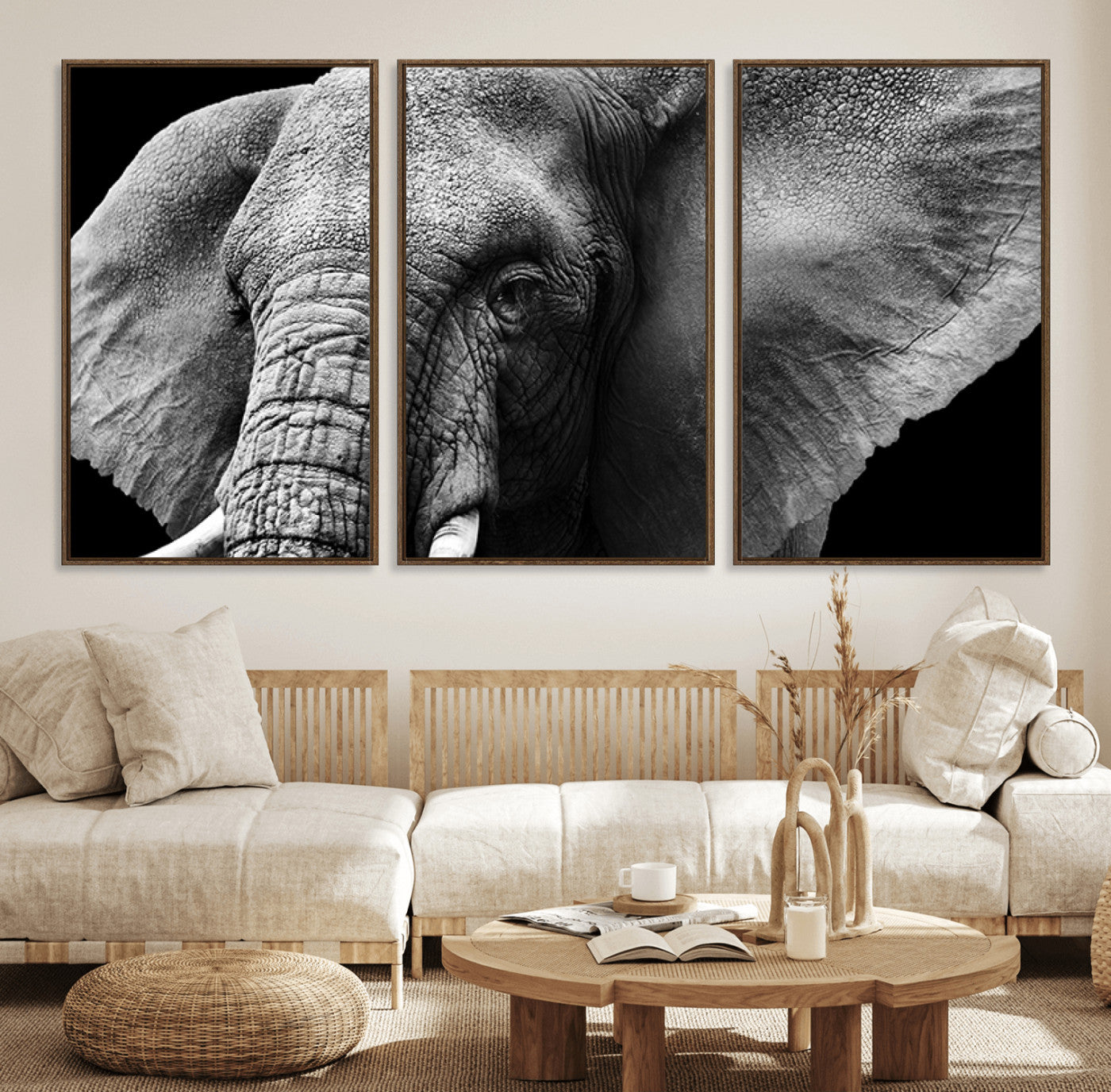27820-MGV-FC-60X30-3P_Walnut-Big Elephant Close Up Wall Art Canvas Print