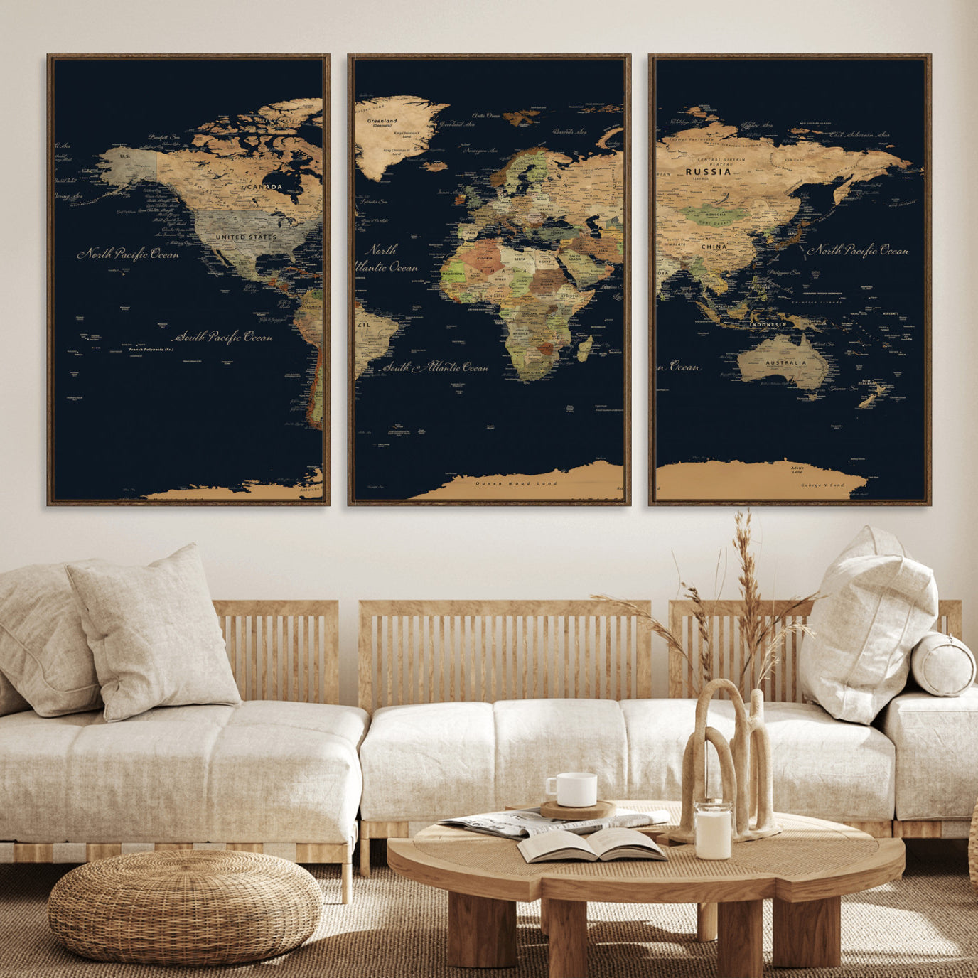 94449133-MGV-CV-36X24 - World Map Wall Art Canvas Print, Modern Decorative Framed Map Artwork Prints for Living Room, Office, Bedroom Wall Decor