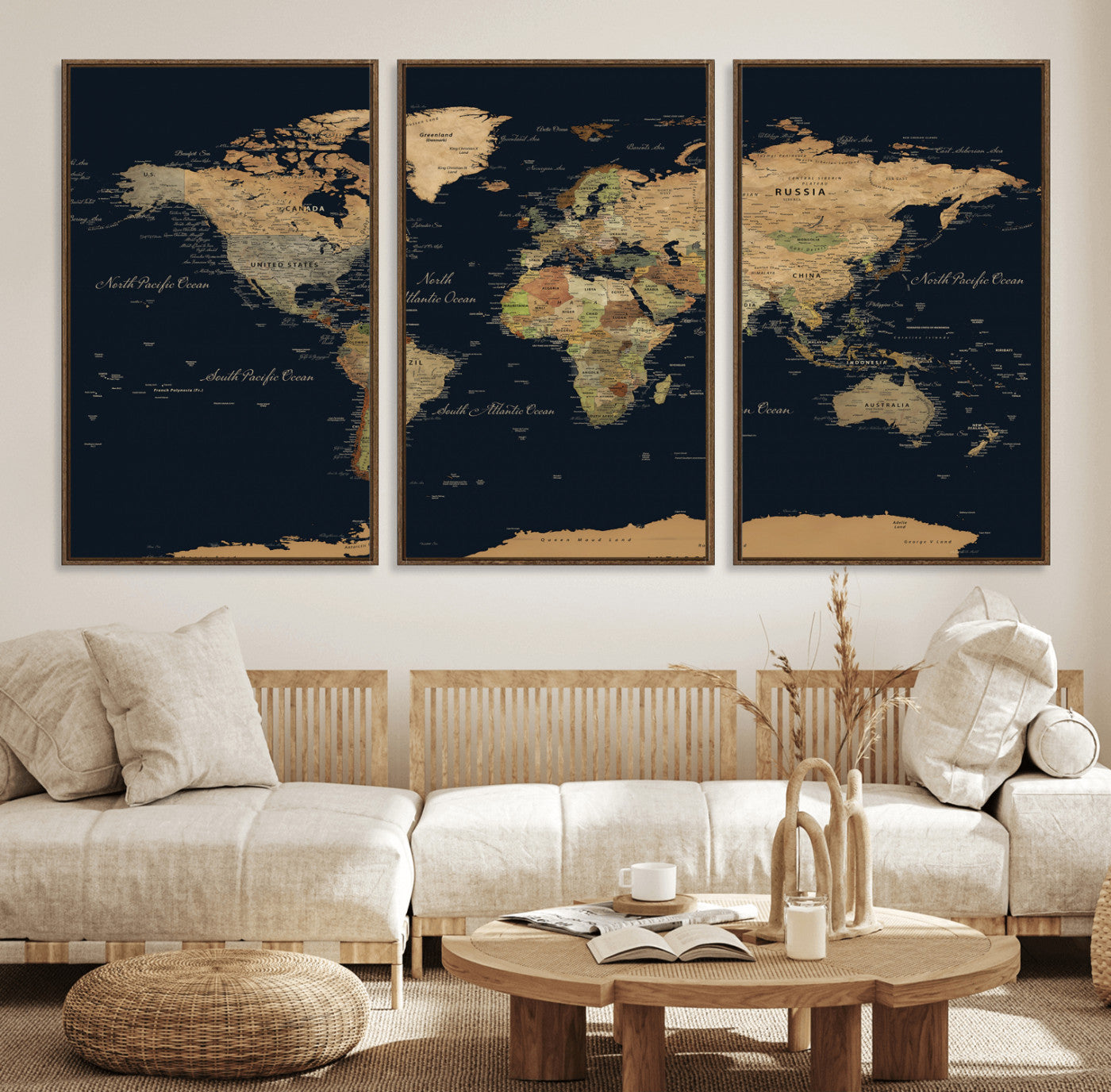 94449133-MGV-CV-36X24 - World Map Wall Art Canvas Print, Modern Decorative Framed Map Artwork Prints for Living Room, Office, Bedroom Wall Decor