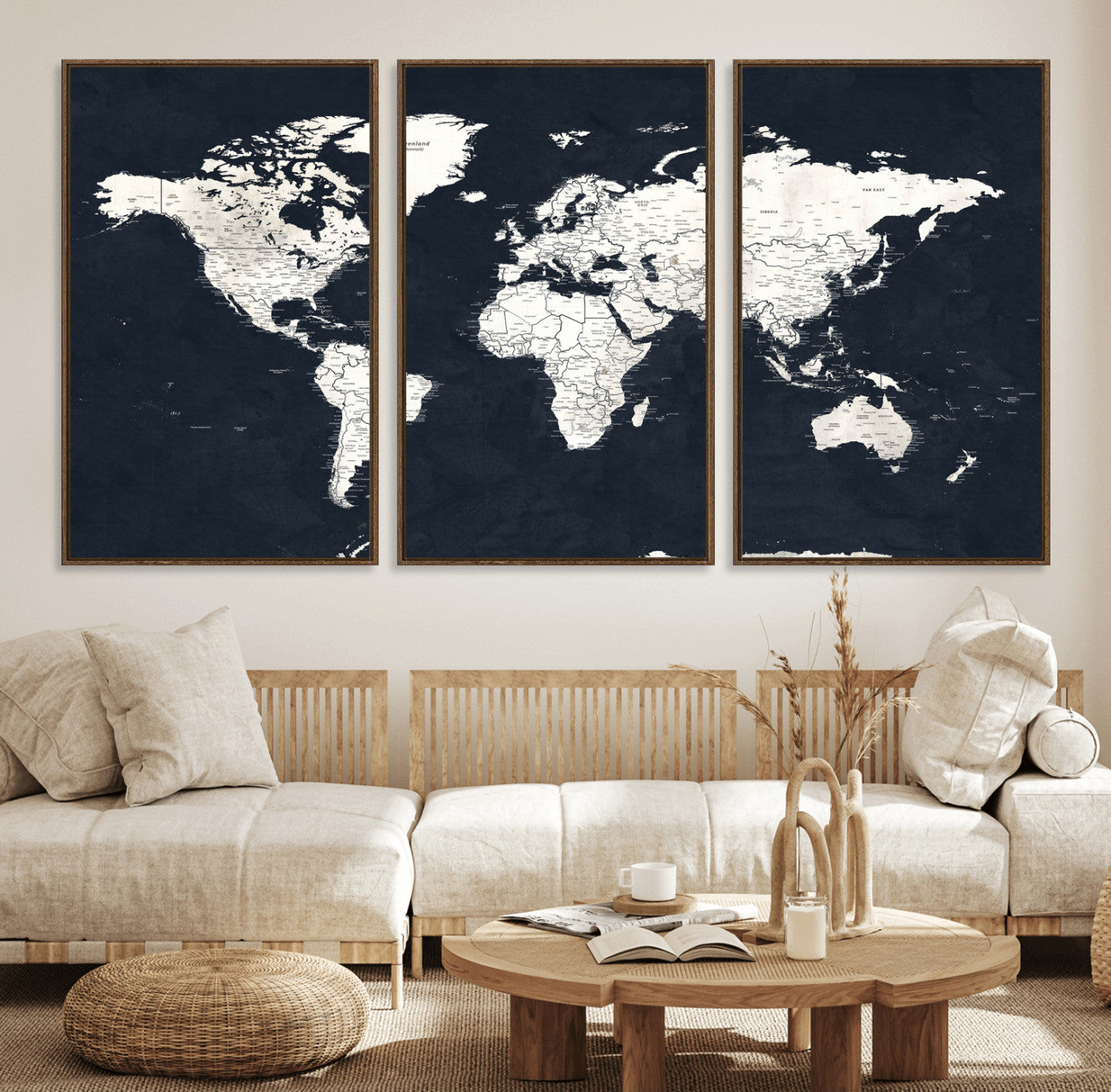 11963807-MGV-CV-36X24 - World Map Wall Art Canvas Print, Modern Decorative Framed Map Artwork Prints for Living Room, Office, Bedroom Wall Decor