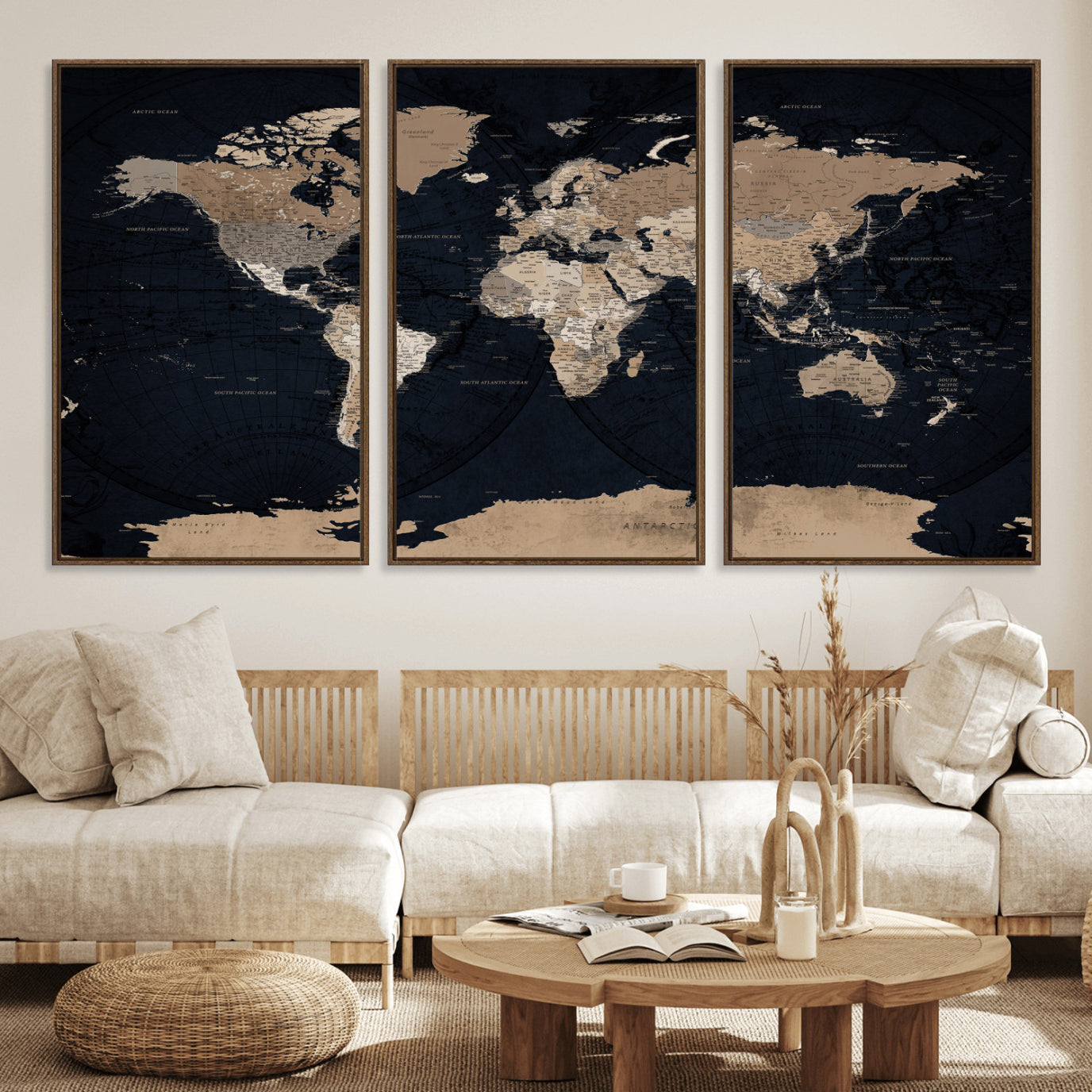 25812727-MGV-CV-36X24 - World Map Wall Art Canvas Print, Modern Decorative Framed Map Artwork Prints for Living Room, Office, Bedroom Wall Decor