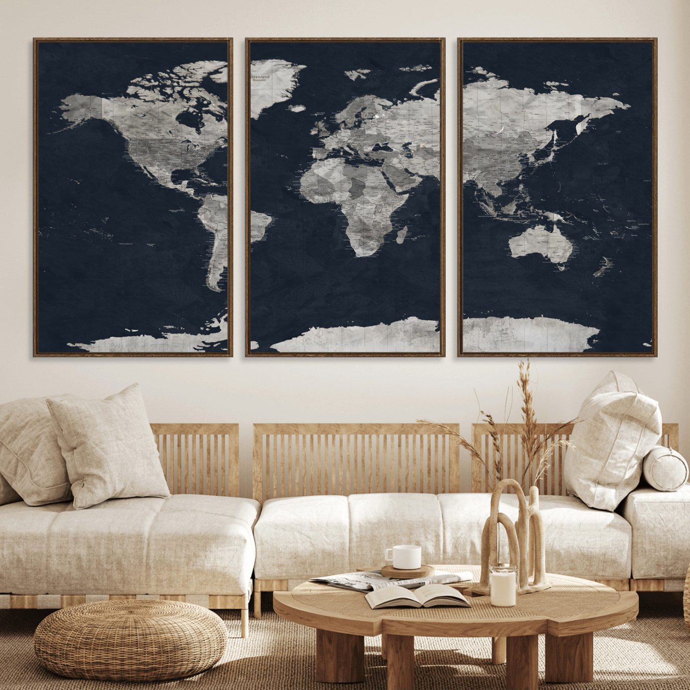 53886659-MGV-CV-36X24 - World Map Wall Art Canvas Print, Modern Decorative Framed Map Artwork Prints for Living Room, Office, Bedroom Wall Decor