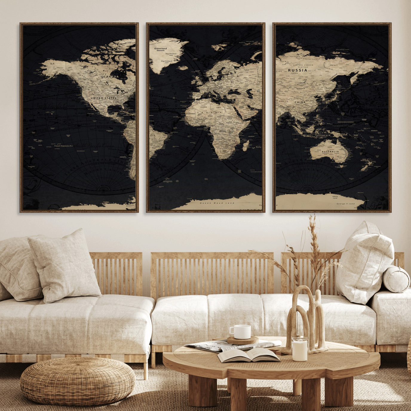 61835687-MGV-CV-36X24 - World Map Wall Art Canvas Print, Modern Decorative Framed Map Artwork Prints for Living Room, Office, Bedroom Wall Decor