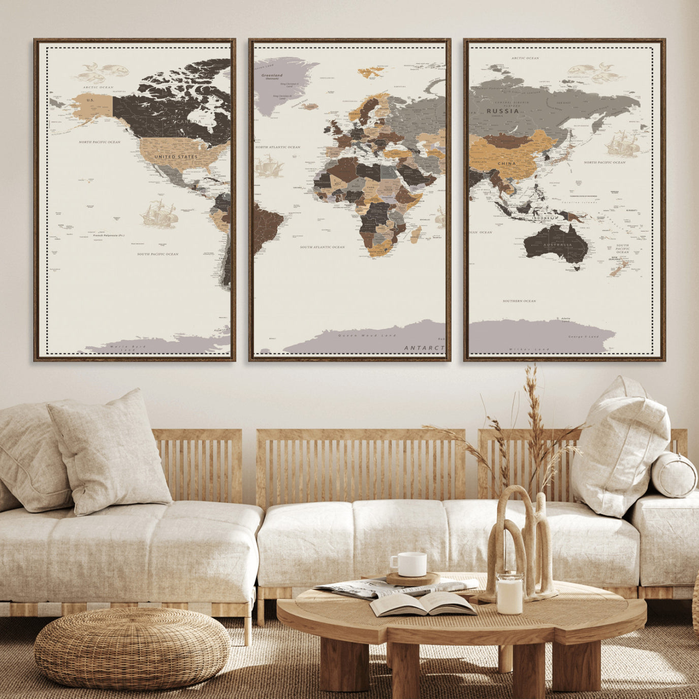 58777746-MGV-CV-36X24 - World Map Wall Art Canvas Print, Modern Decorative Framed Map Artwork Prints for Living Room, Office, Bedroom Wall Decor