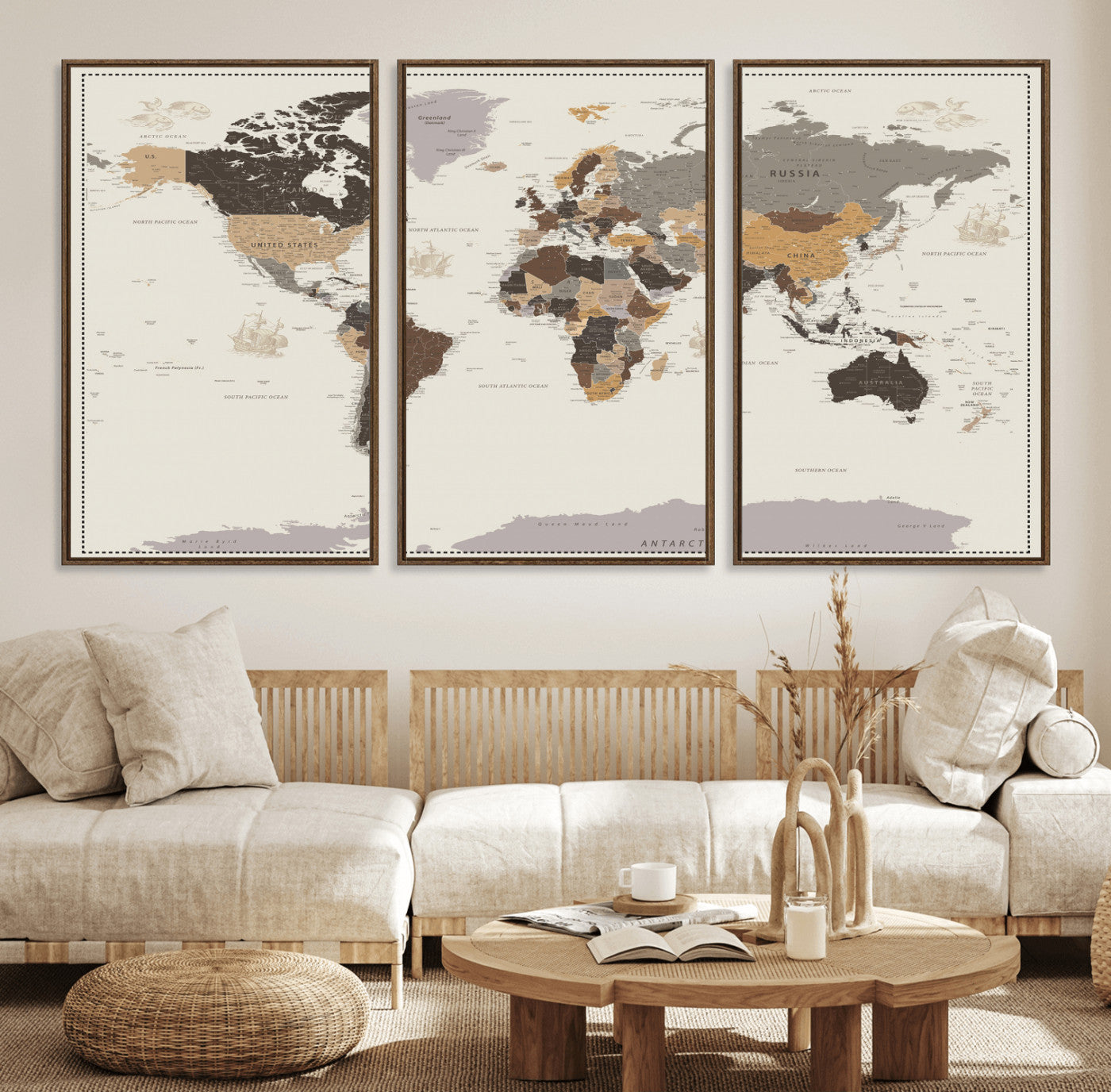 58777746-MGV-CV-36X24 - World Map Wall Art Canvas Print, Modern Decorative Framed Map Artwork Prints for Living Room, Office, Bedroom Wall Decor