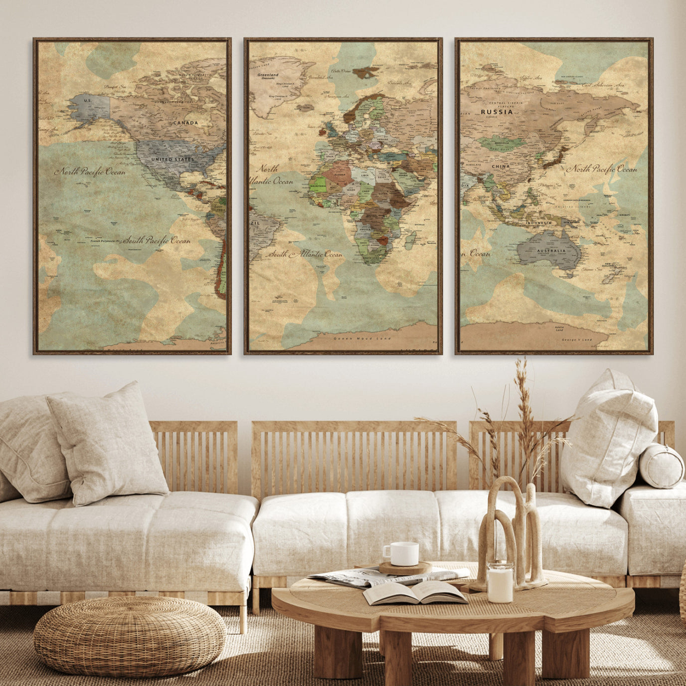 72396478-MGV-CV-36X24 - World Map Wall Art Canvas Print, Modern Decorative Framed Map Artwork Prints for Living Room, Office, Bedroom Wall Decor
