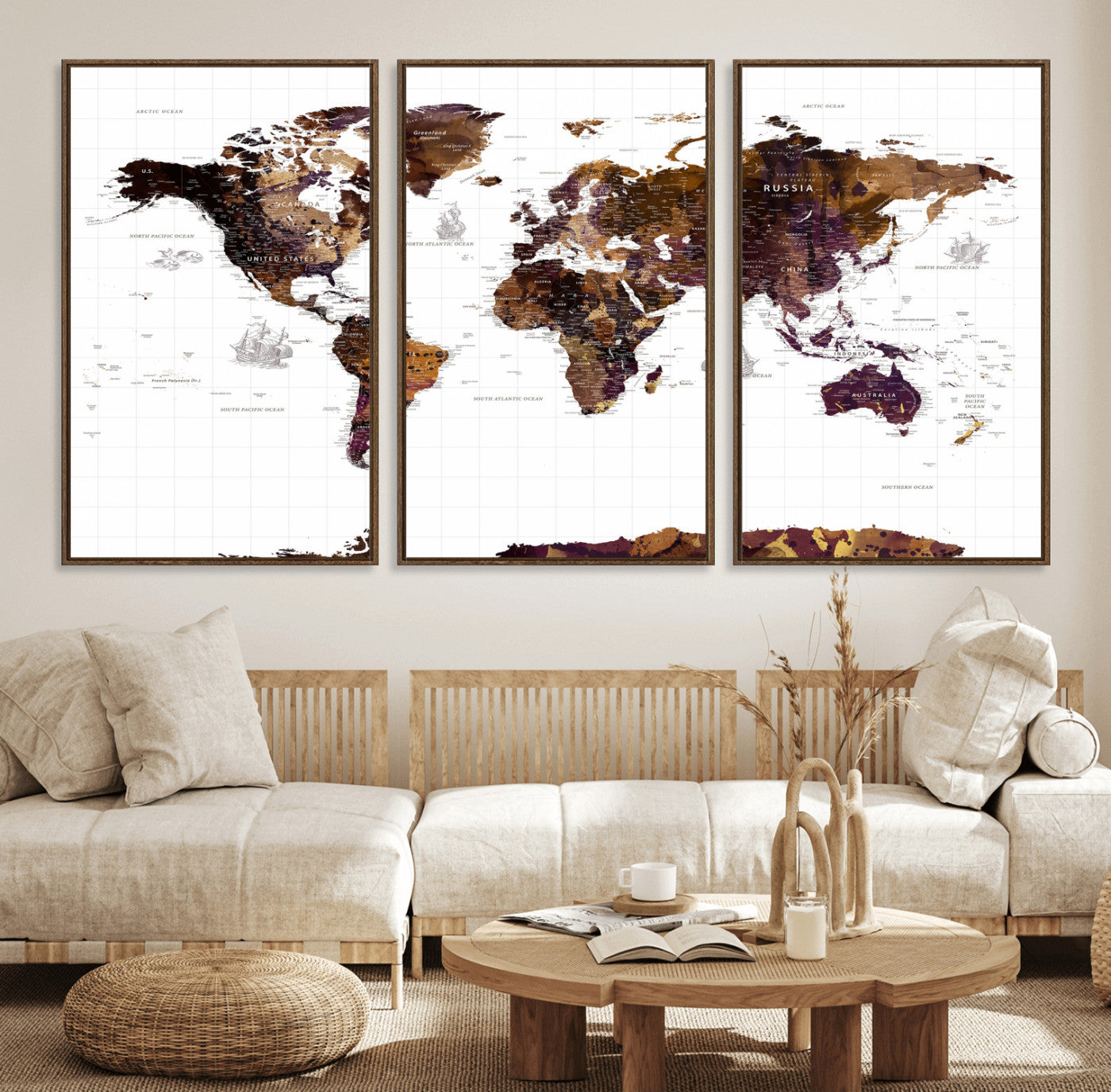34792695-MGV-CV-36X24 - World Map Wall Art Canvas Print, Modern Decorative Framed Map Artwork Prints for Living Room, Office, Bedroom Wall Decor