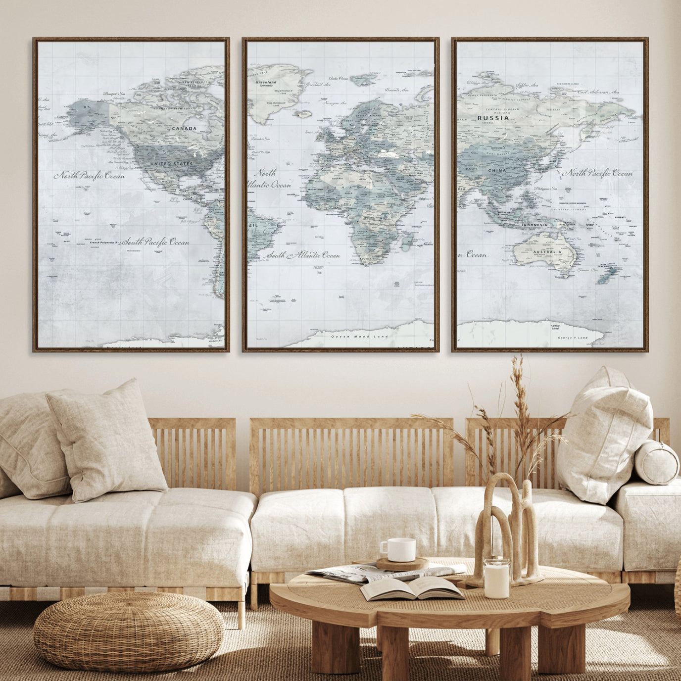 71091917-MGV-CV-36X24 - World Map Wall Art Canvas Print, Modern Decorative Framed Map Artwork Prints for Living Room, Office, Bedroom Wall Decor