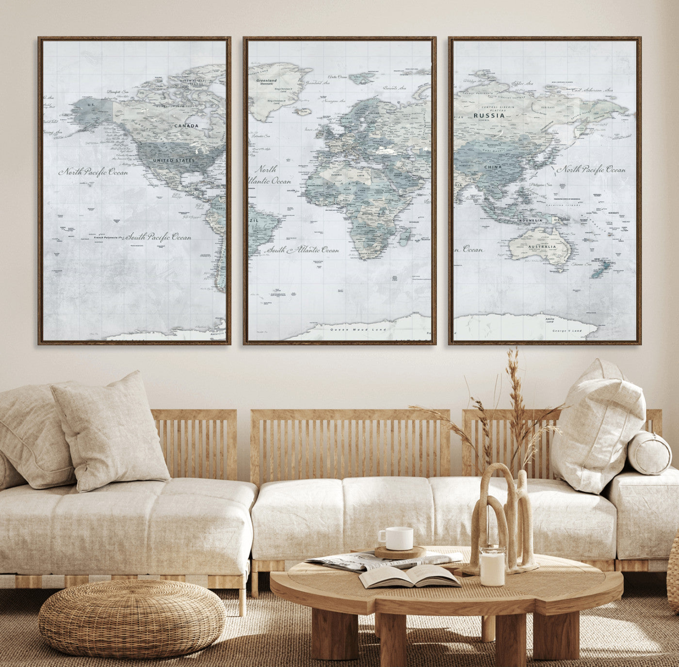 71091917-MGV-CV-36X24 - World Map Wall Art Canvas Print, Modern Decorative Framed Map Artwork Prints for Living Room, Office, Bedroom Wall Decor