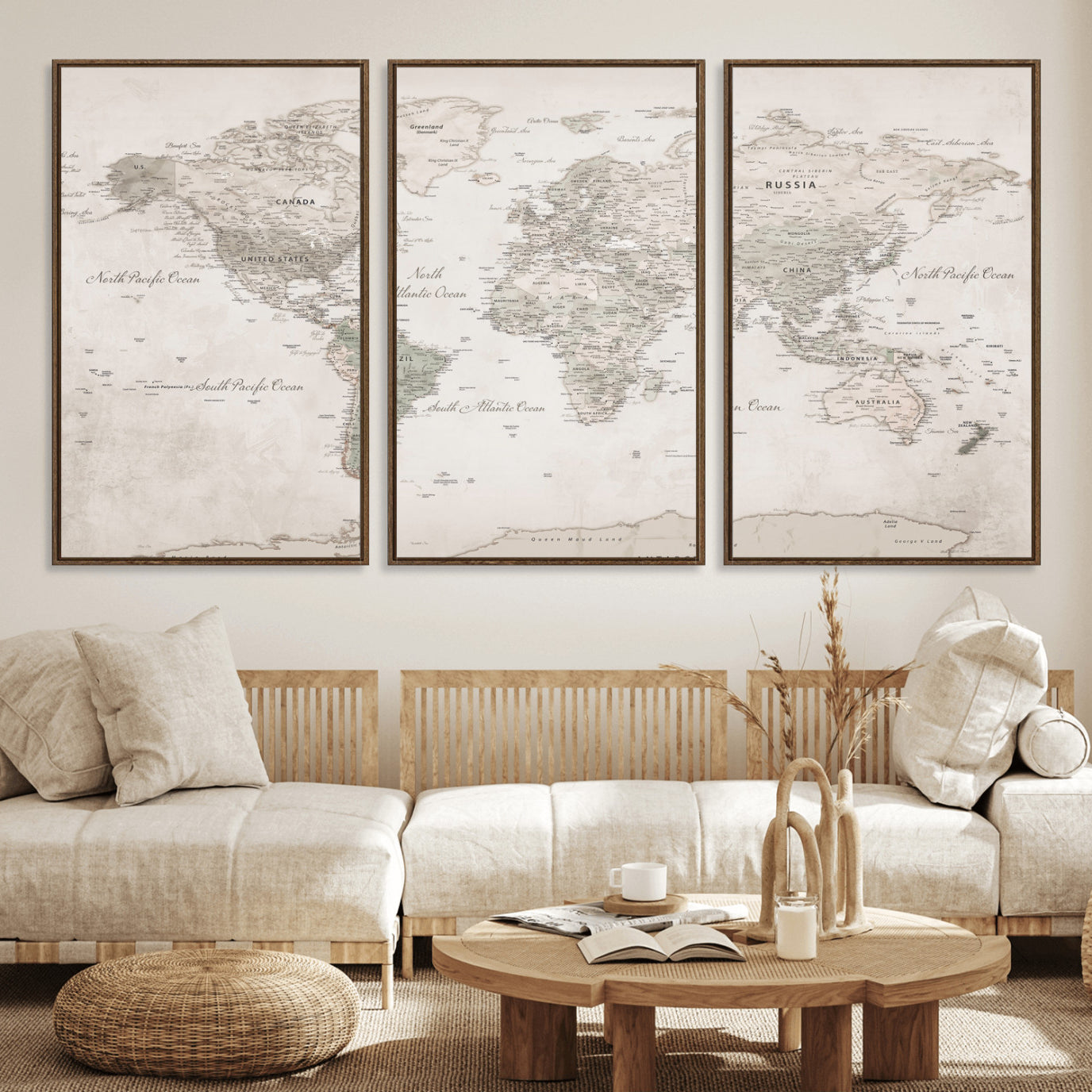 90355419-MGV-CV-36X24 - World Map Wall Art Canvas Print, Modern Decorative Framed Map Artwork Prints for Living Room, Office, Bedroom Wall Decor