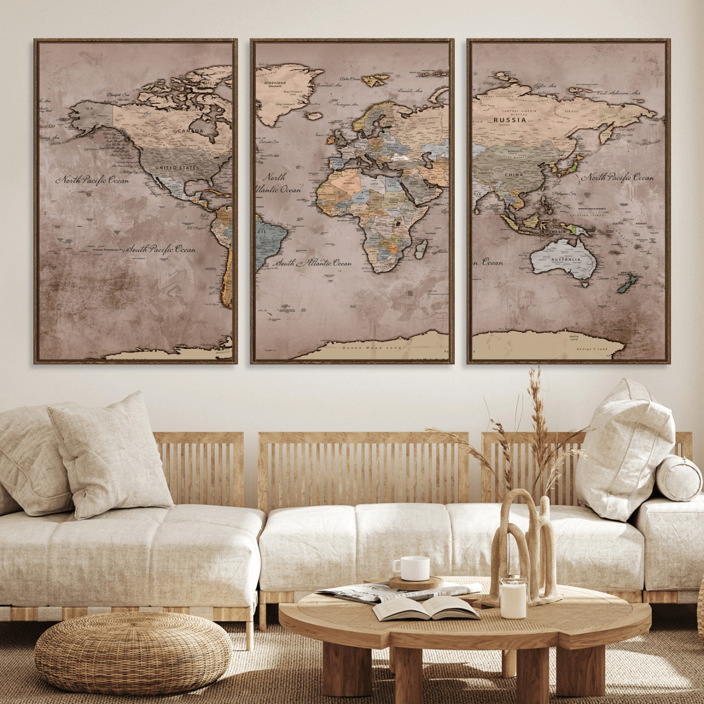 91471273-MGV-CV-36X24 - World Map Wall Art Canvas Print, Modern Decorative Framed Map Artwork Prints for Living Room, Office, Bedroom Wall Decor