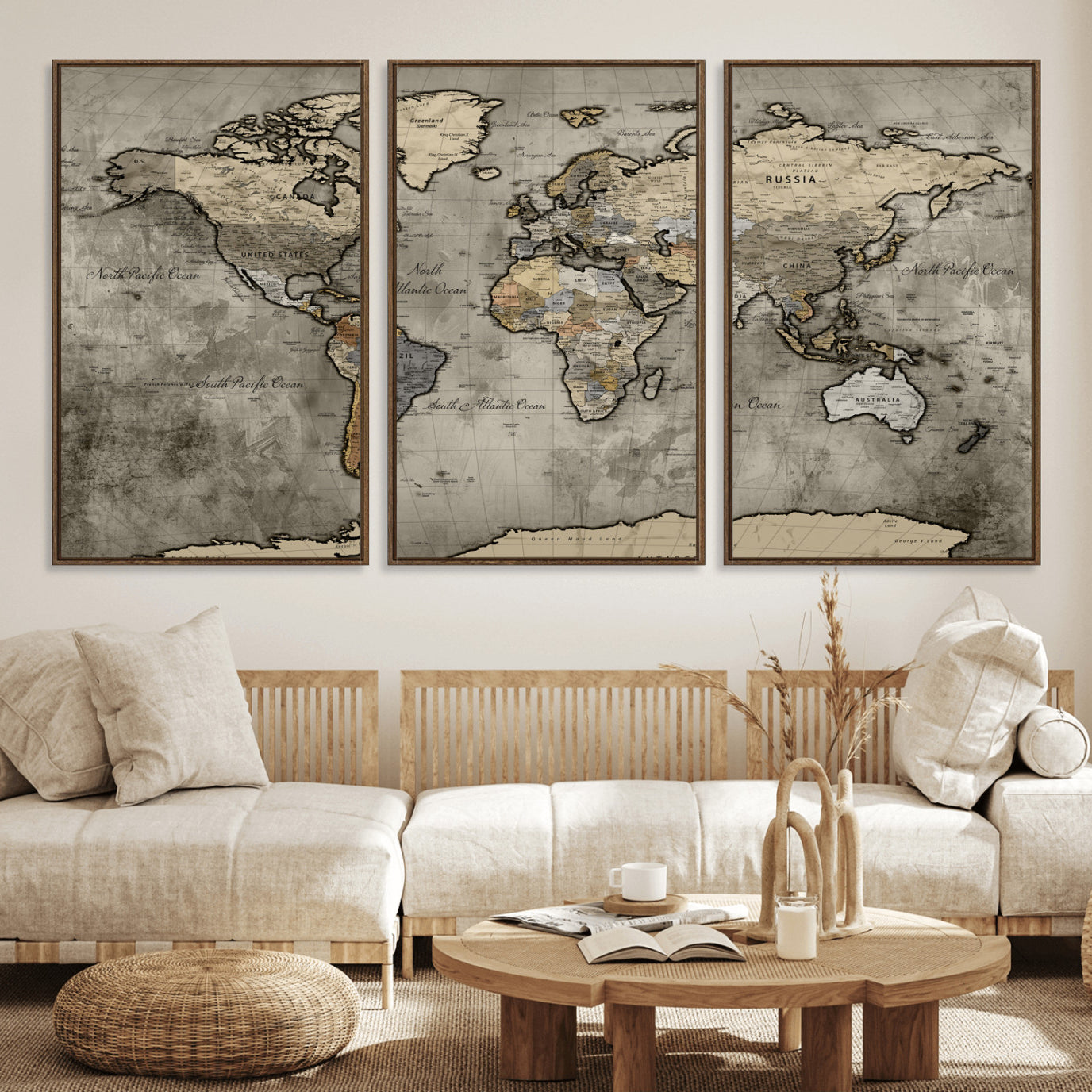 85218700-MGV-CV-36X24 - World Map Wall Art Canvas Print, Modern Decorative Framed Map Artwork Prints for Living Room, Office, Bedroom Wall Decor