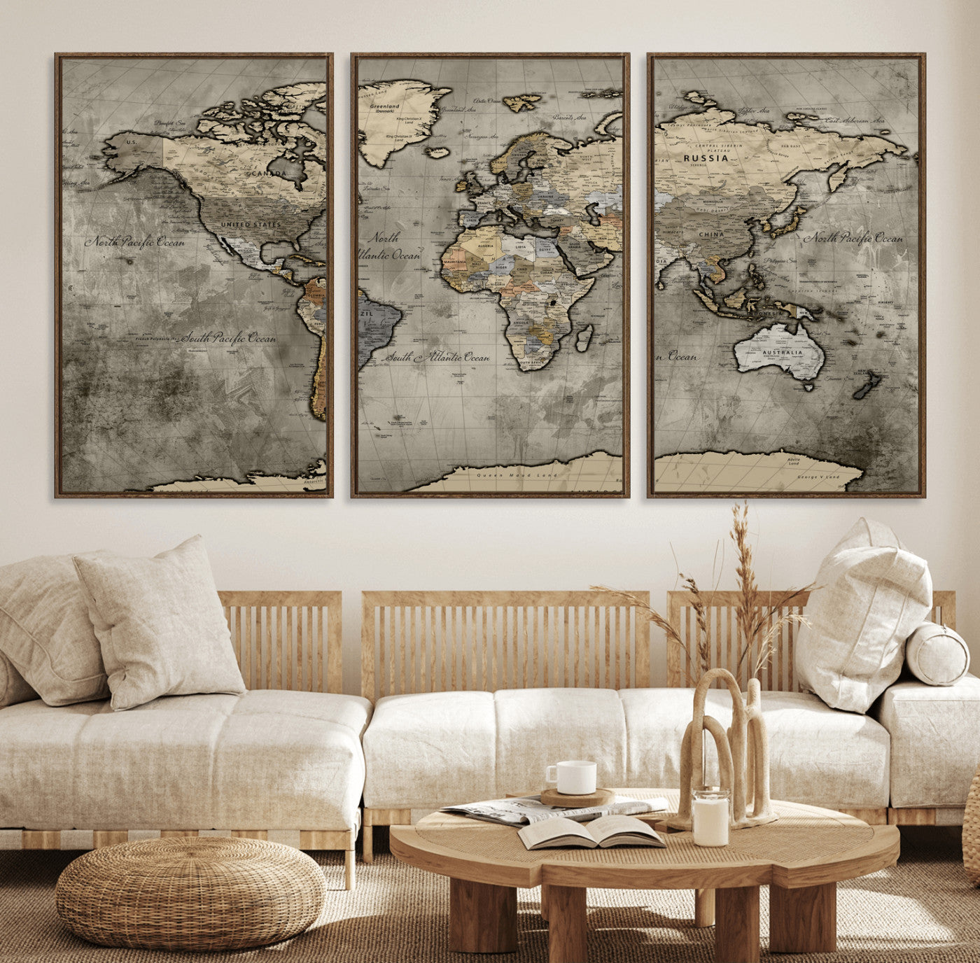 85218700-MGV-CV-36X24 - World Map Wall Art Canvas Print, Modern Decorative Framed Map Artwork Prints for Living Room, Office, Bedroom Wall Decor