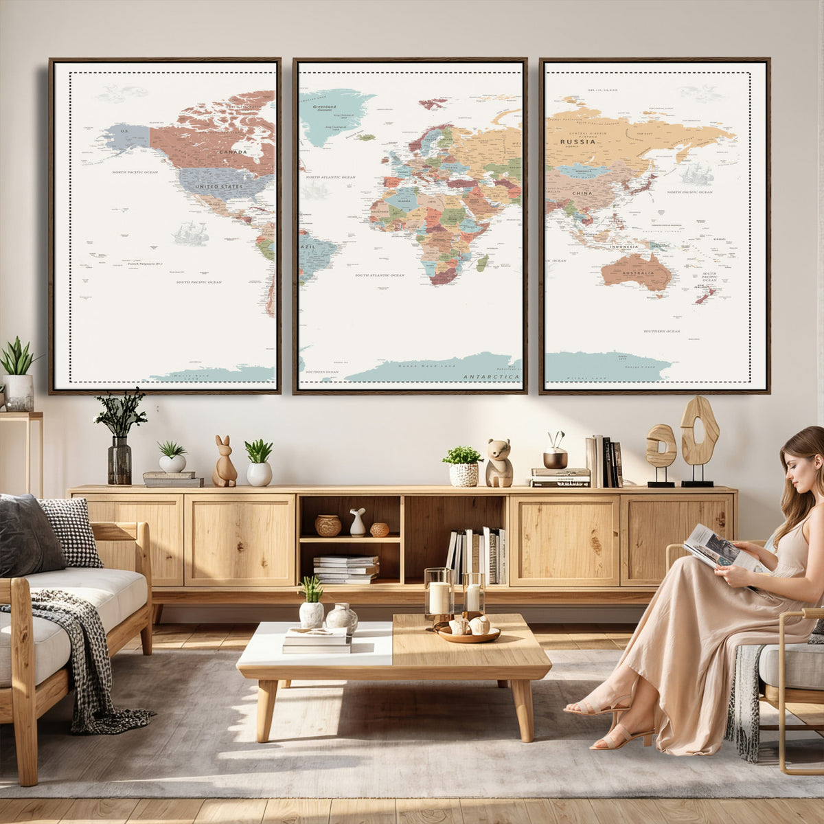 63447567-MGV-CV-36X24 - Pastel Colors World Map Wall Art Canvas Print